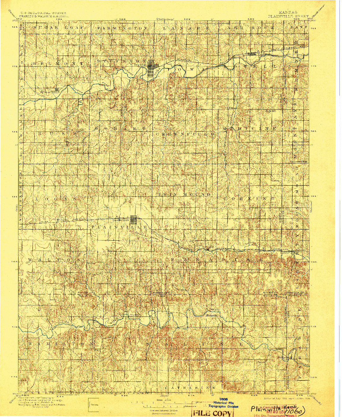 USGS 1:125000-SCALE QUADRANGLE FOR PLAINVILLE, KS 1896
