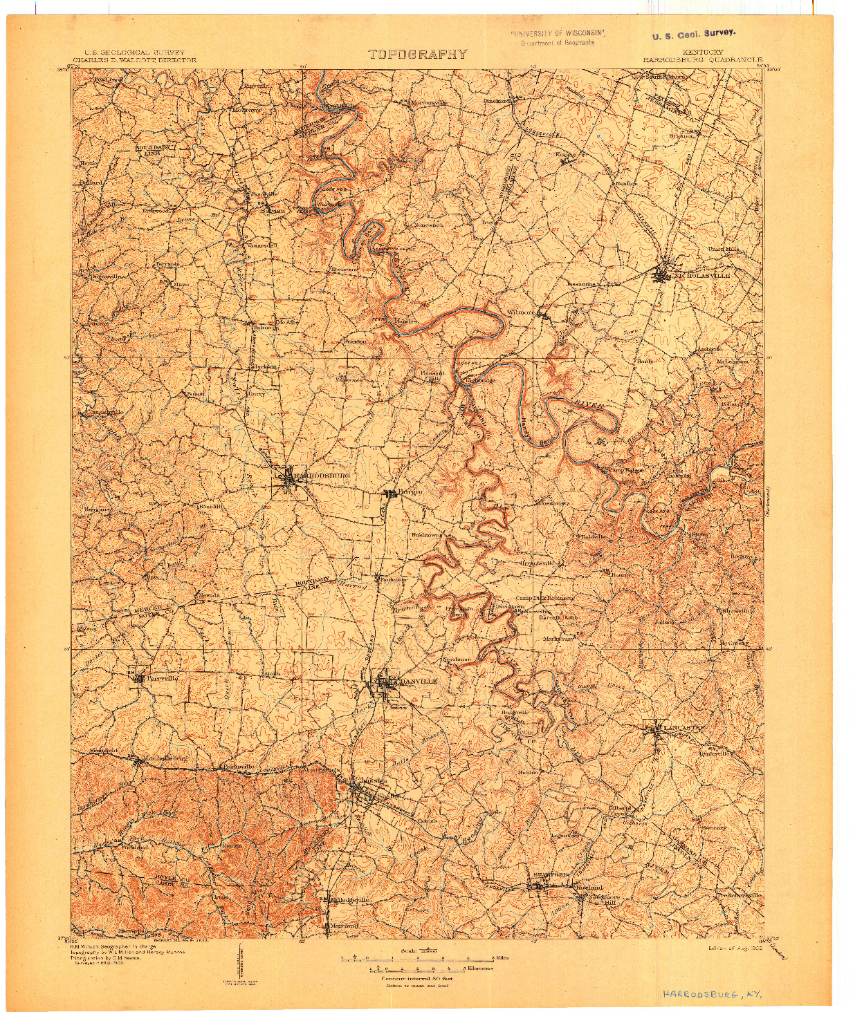 USGS 1:125000-SCALE QUADRANGLE FOR HARRODSBURG, KY 1905