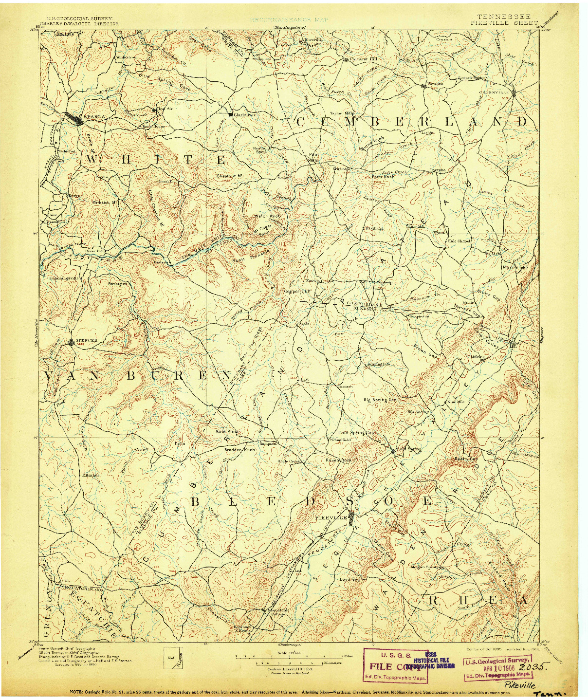 USGS 1:125000-SCALE QUADRANGLE FOR PIKEVILLE, TN 1895