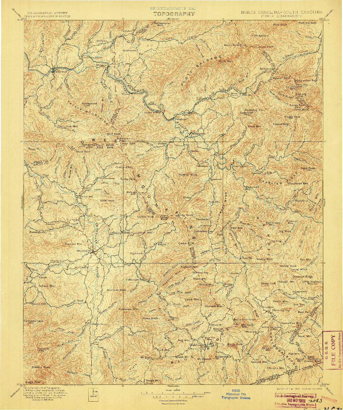 USGS 1:125000-SCALE QUADRANGLE FOR COWEE, NC 1897
