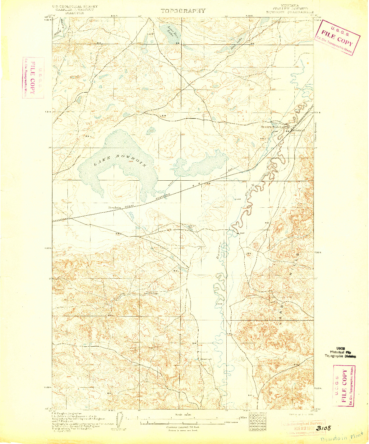 USGS 1:62500-SCALE QUADRANGLE FOR BOWDOIN, MT 1905