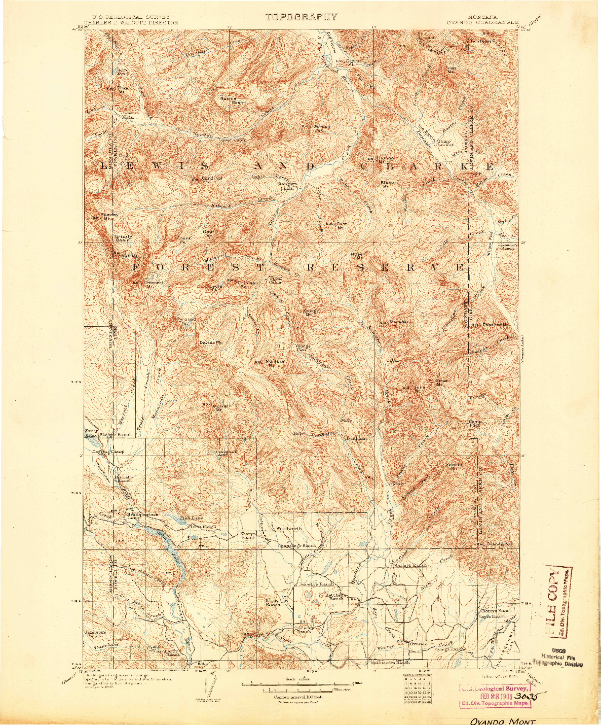 USGS 1:125000-SCALE QUADRANGLE FOR OVANDO, MT 1905
