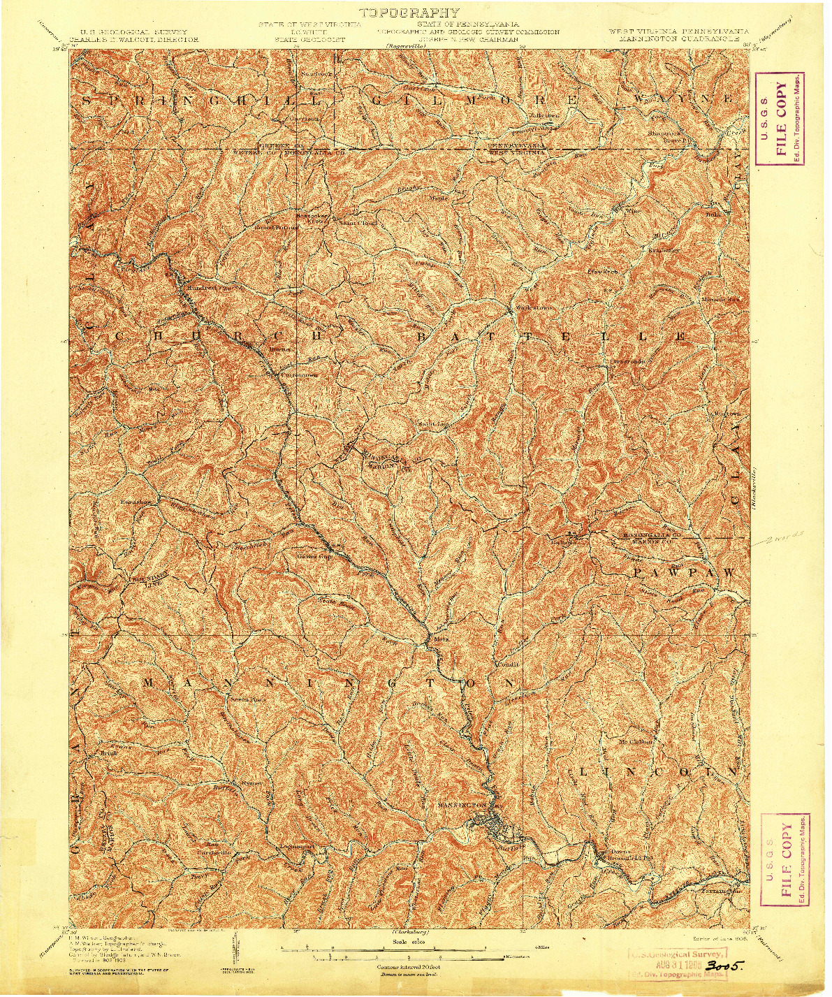 USGS 1:62500-SCALE QUADRANGLE FOR MANNINGTON, WV 1905
