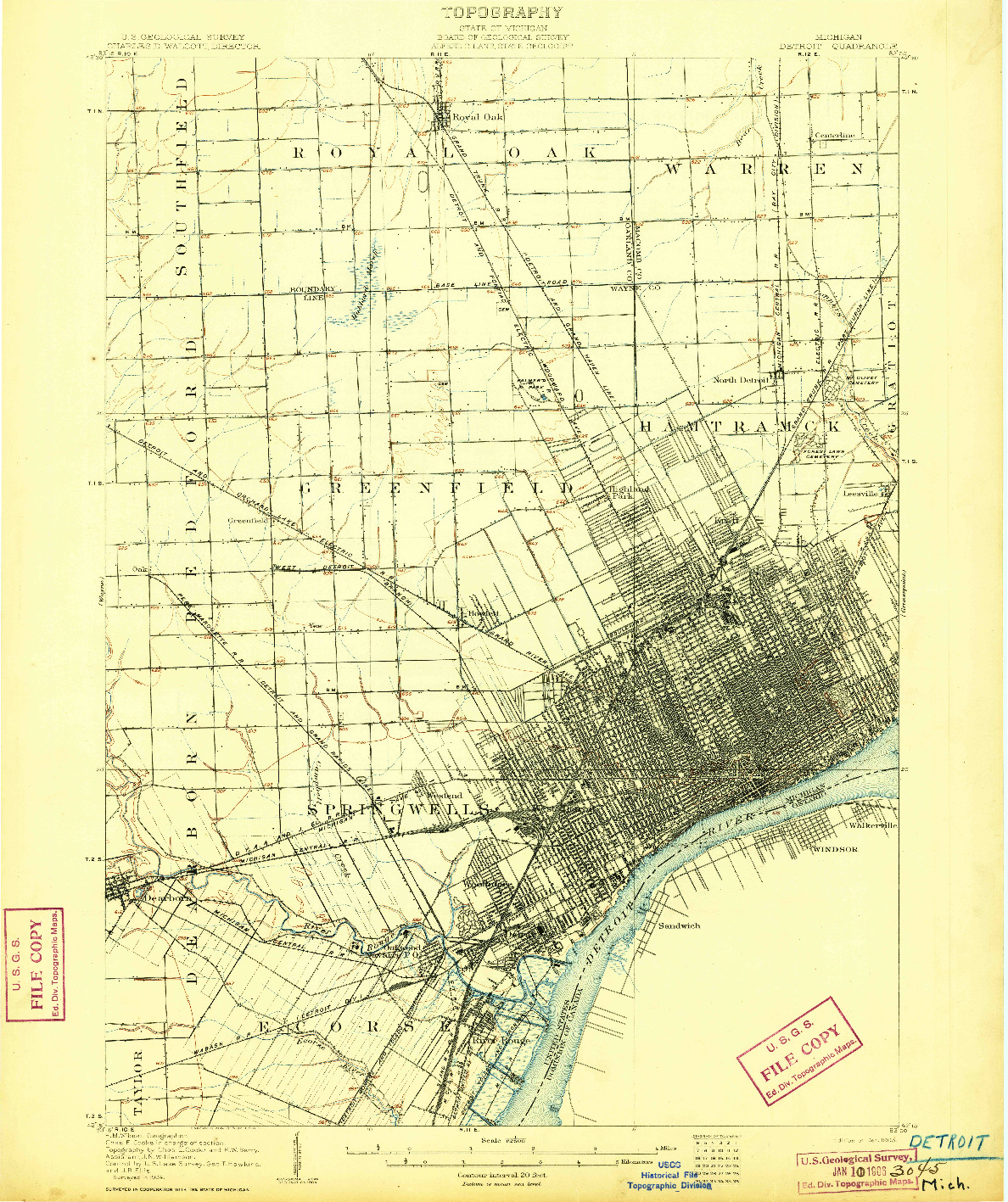 USGS 1:62500-SCALE QUADRANGLE FOR DETROIT, MI 1905