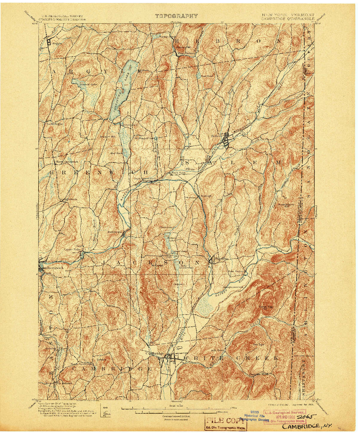 USGS 1:62500-SCALE QUADRANGLE FOR CAMBRIDGE, NY 1901