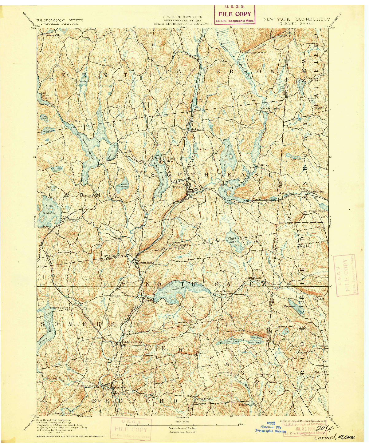 USGS 1:62500-SCALE QUADRANGLE FOR CARMEL, NY 1894