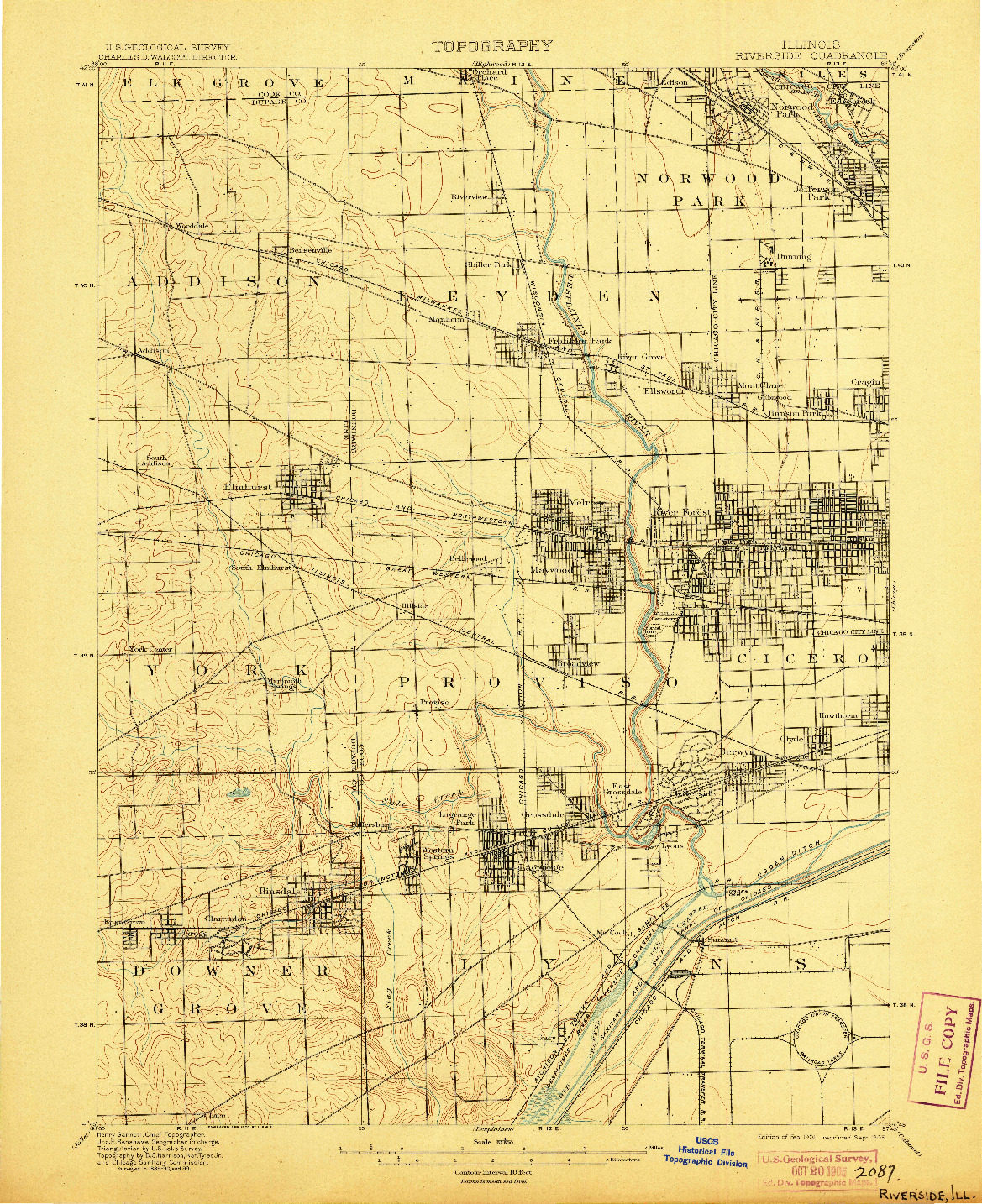 USGS 1:62500-SCALE QUADRANGLE FOR RIVERSIDE, IL 1901