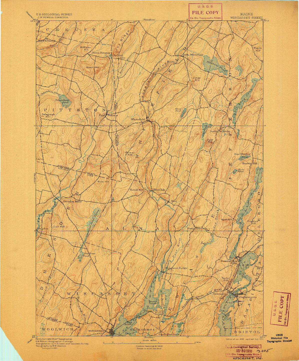 USGS 1:62500-SCALE QUADRANGLE FOR WISCASSET, ME 1893