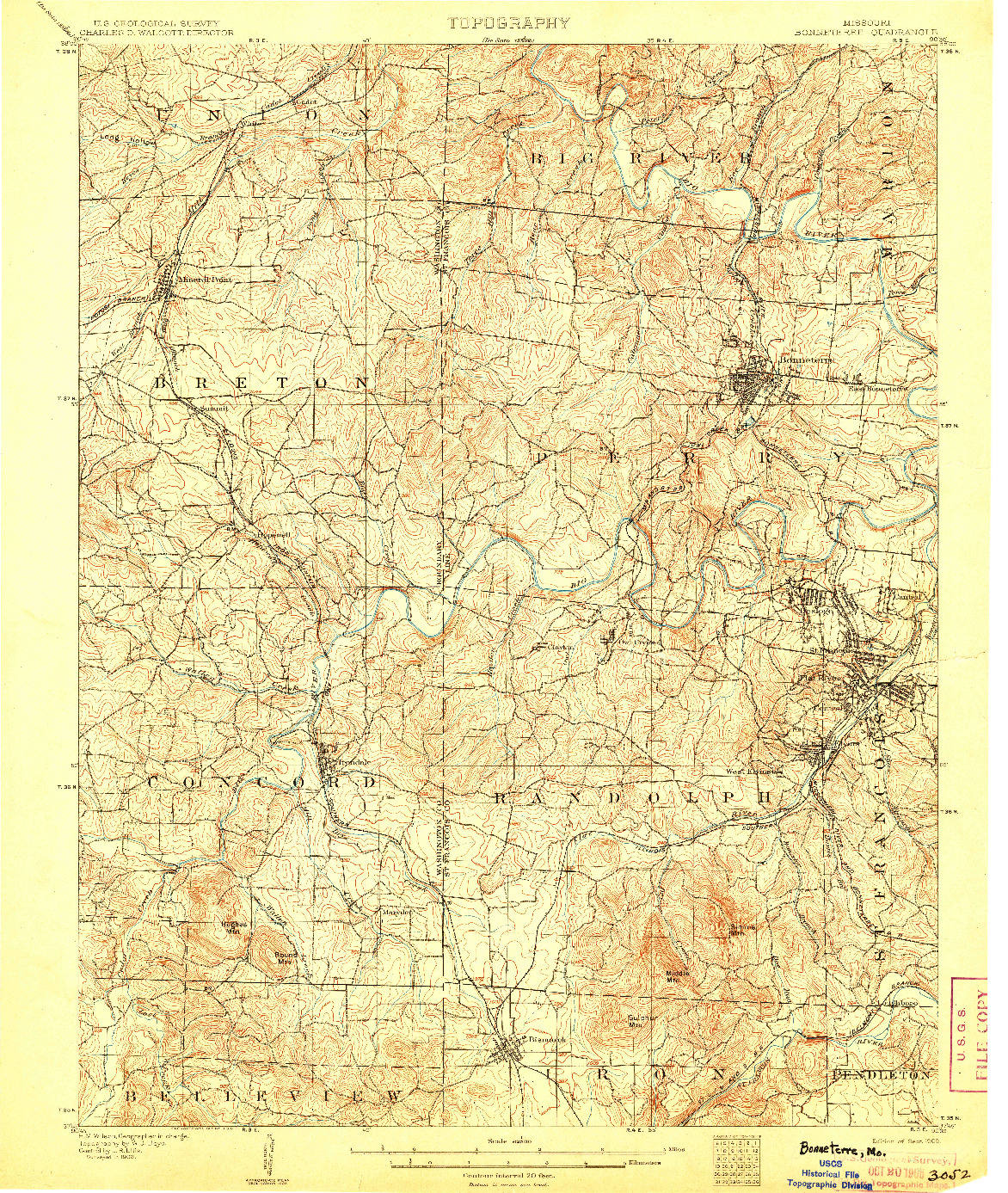 USGS 1:62500-SCALE QUADRANGLE FOR BONNETERRE, MO 1905
