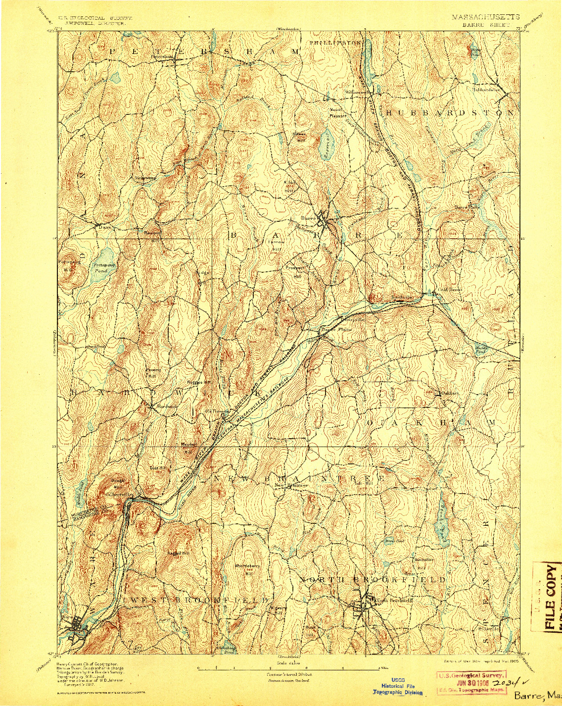 USGS 1:62500-SCALE QUADRANGLE FOR BARRE, MA 1894