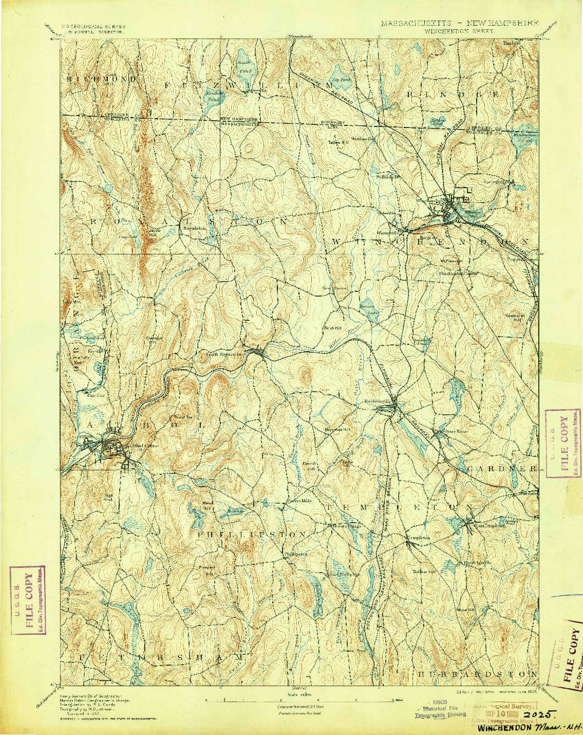 USGS 1:62500-SCALE QUADRANGLE FOR WINCHENDON, MA 1894