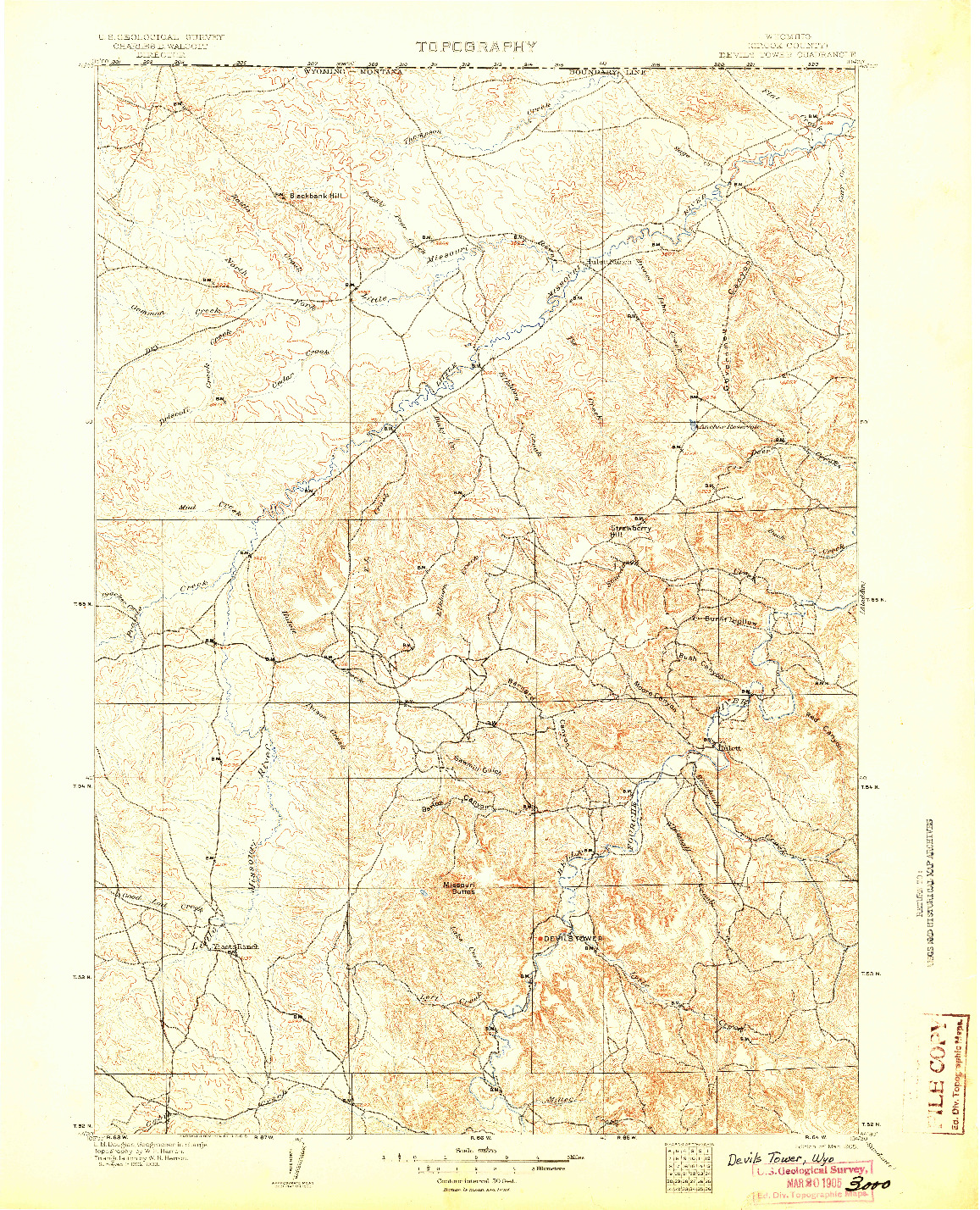 USGS 1:125000-SCALE QUADRANGLE FOR DEVILS TOWER, WY 1905
