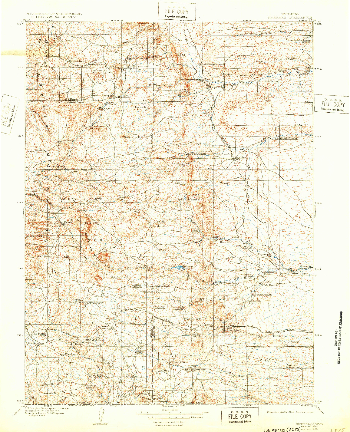 USGS 1:125000-SCALE QUADRANGLE FOR SHERMAN, WY 1905