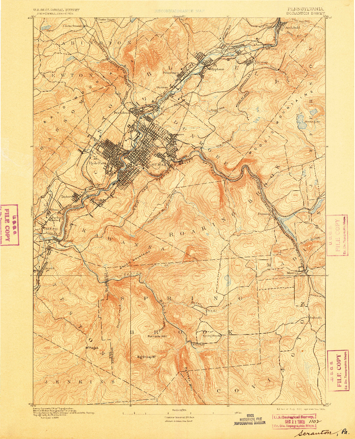 USGS 1:62500-SCALE QUADRANGLE FOR SCRANTON, PA 1893