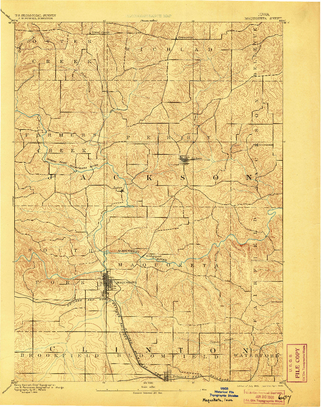 USGS 1:62500-SCALE QUADRANGLE FOR MAQUOKETA, IA 1891