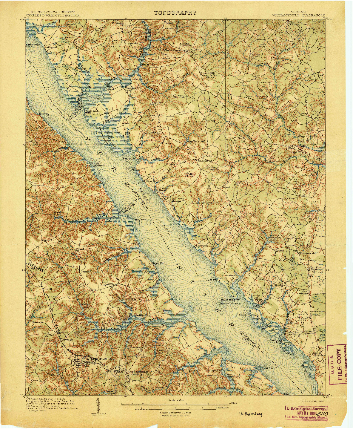 USGS 1:62500-SCALE QUADRANGLE FOR WILLIAMSBURG, VA 1906