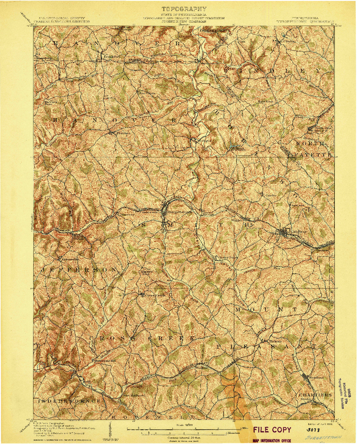 USGS 1:62500-SCALE QUADRANGLE FOR BURGETTSTOWN, PA 1906