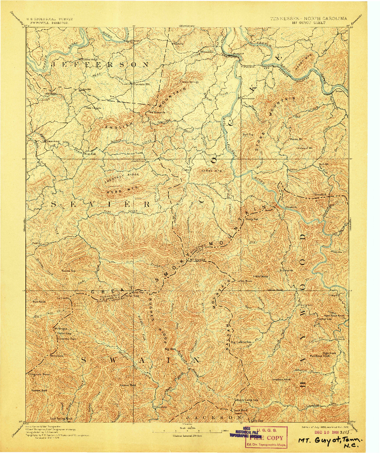 USGS 1:125000-SCALE QUADRANGLE FOR MT GUYOT, TN 1893
