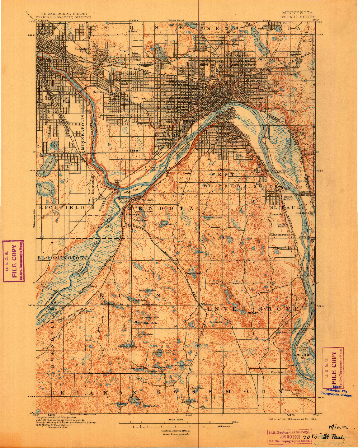 USGS 1:62500-SCALE QUADRANGLE FOR ST. PAUL, MN 1896