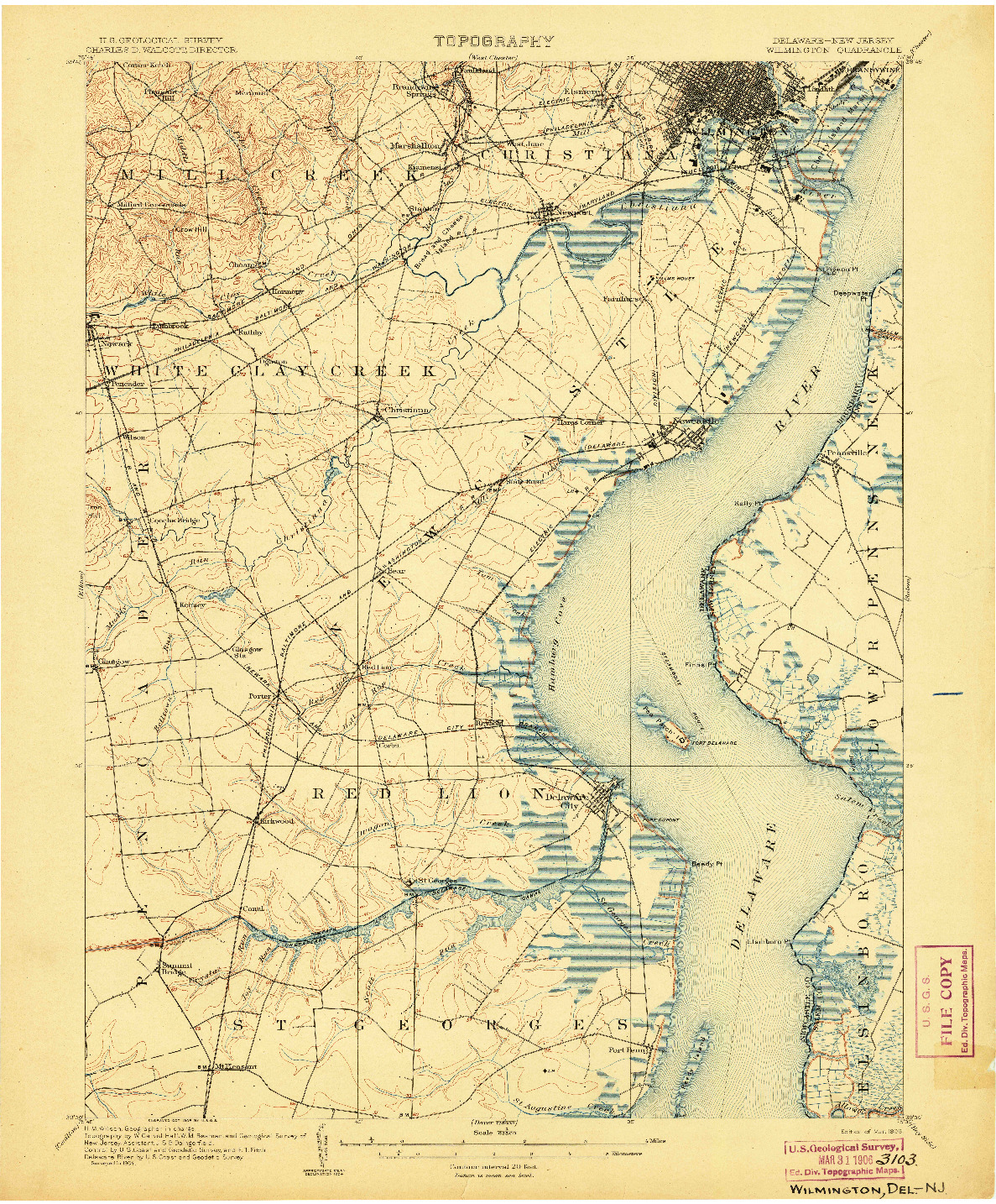 USGS 1:62500-SCALE QUADRANGLE FOR WILMINGTON, DE 1906