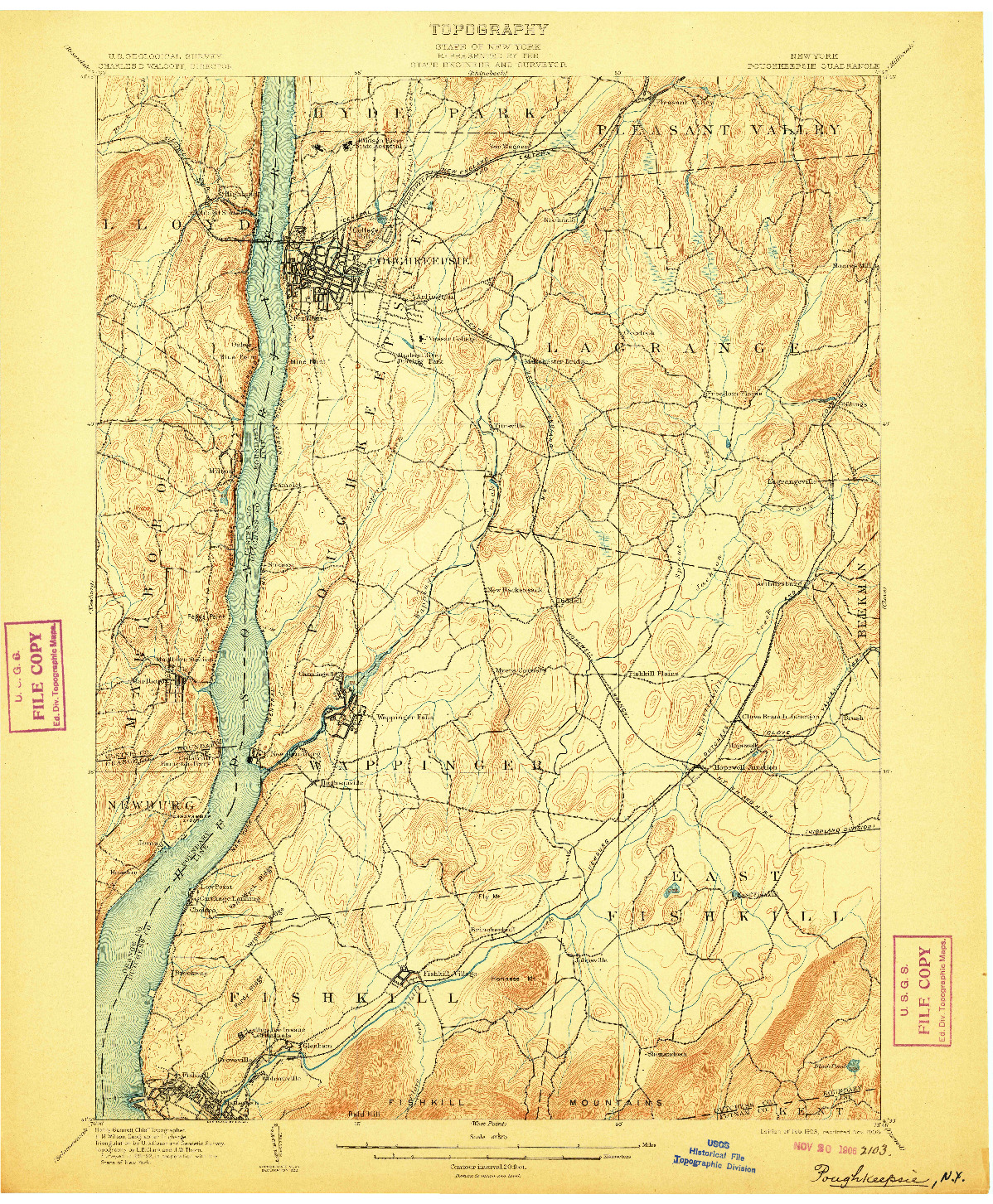 USGS 1:62500-SCALE QUADRANGLE FOR POUGHKEEPSIE, NY 1903