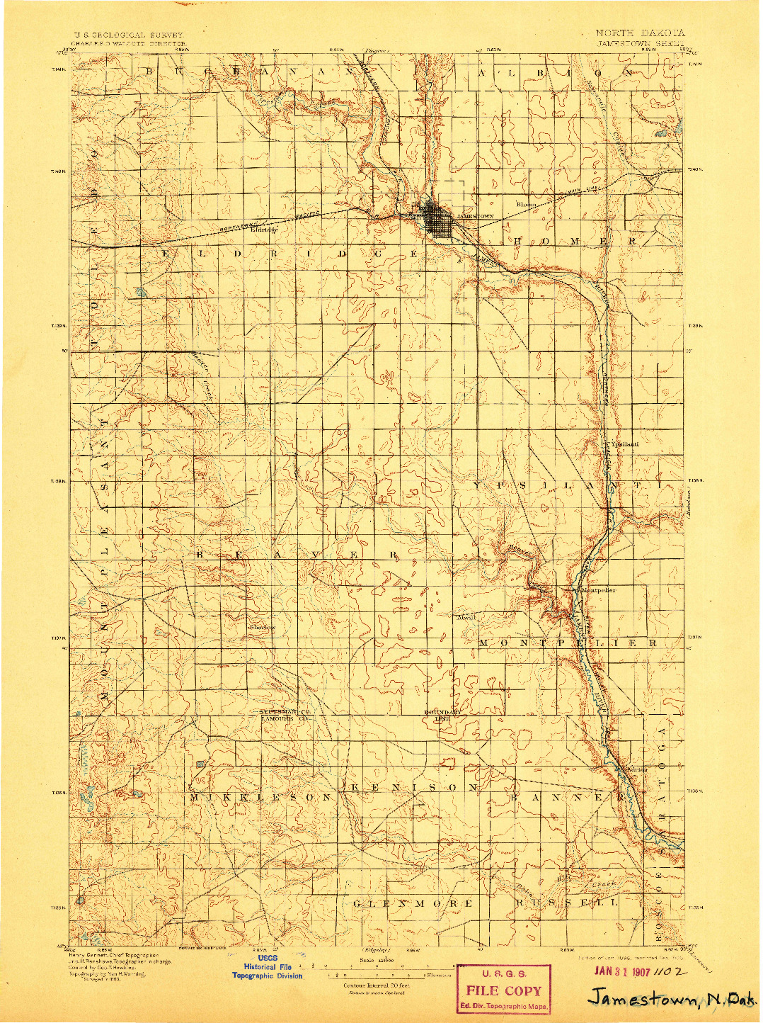USGS 1:125000-SCALE QUADRANGLE FOR JAMESTOWN, ND 1896