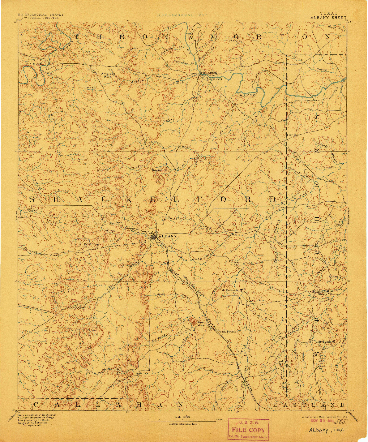 USGS 1:125000-SCALE QUADRANGLE FOR ALBANY, TX 1893