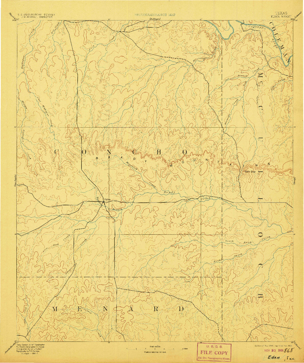 USGS 1:125000-SCALE QUADRANGLE FOR EDEN, TX 1896