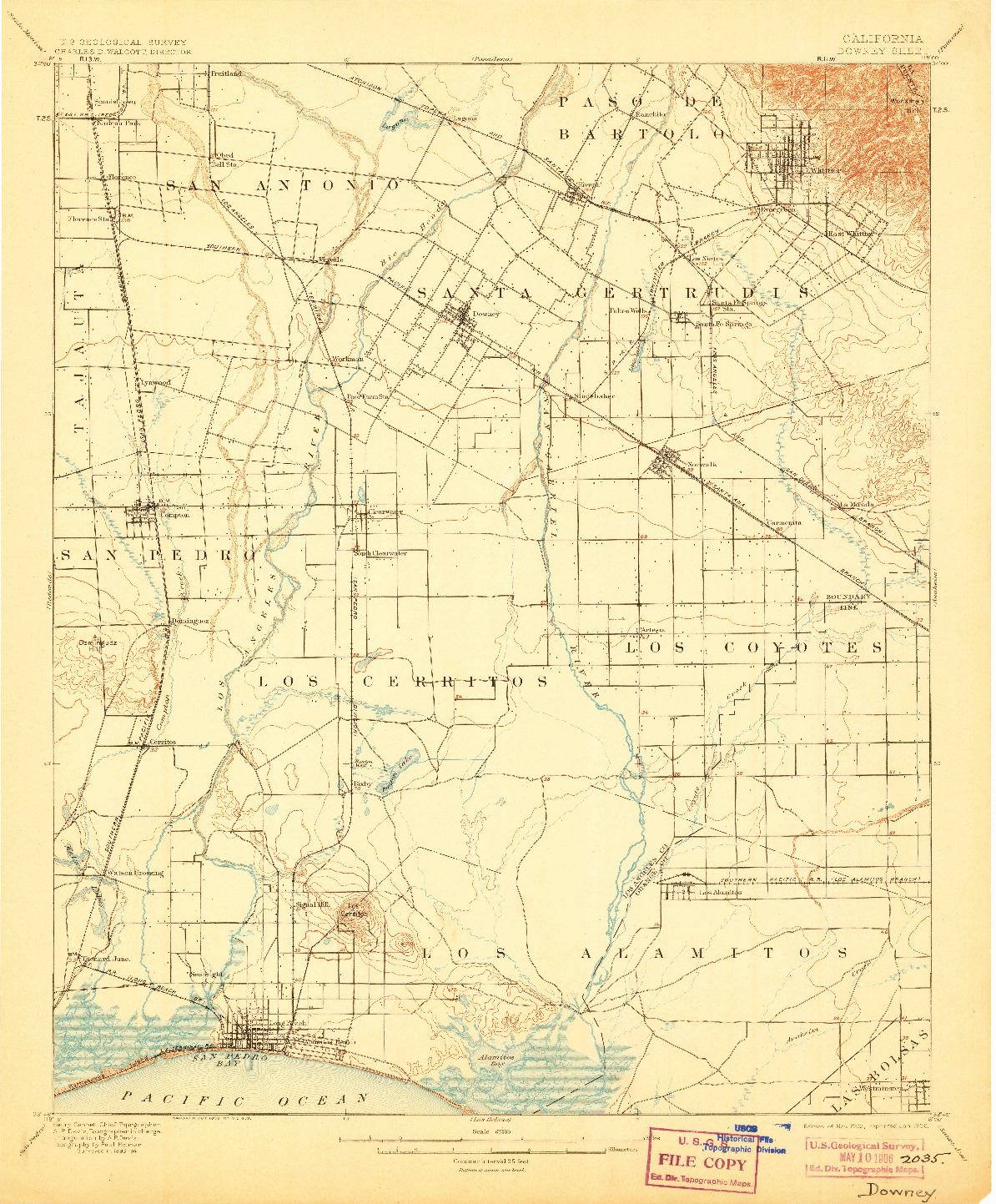 USGS 1:62500-SCALE QUADRANGLE FOR DOWNEY, CA 1902