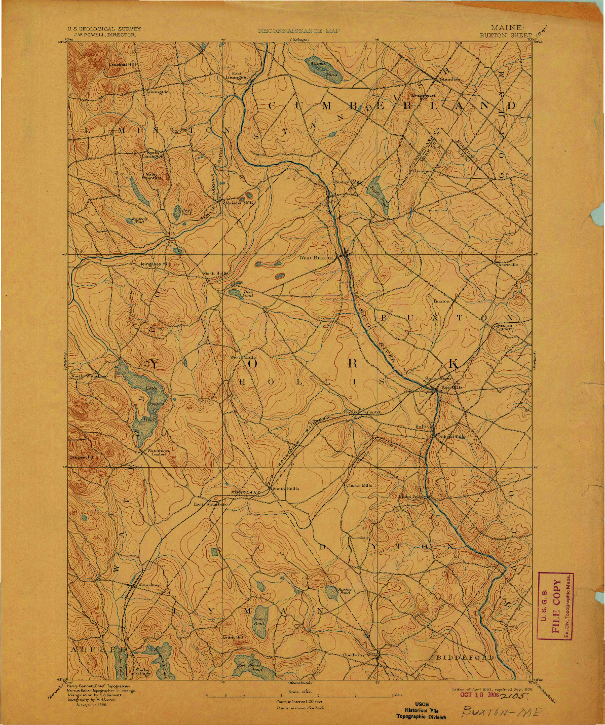 USGS 1:62500-SCALE QUADRANGLE FOR BUXTON, ME 1893