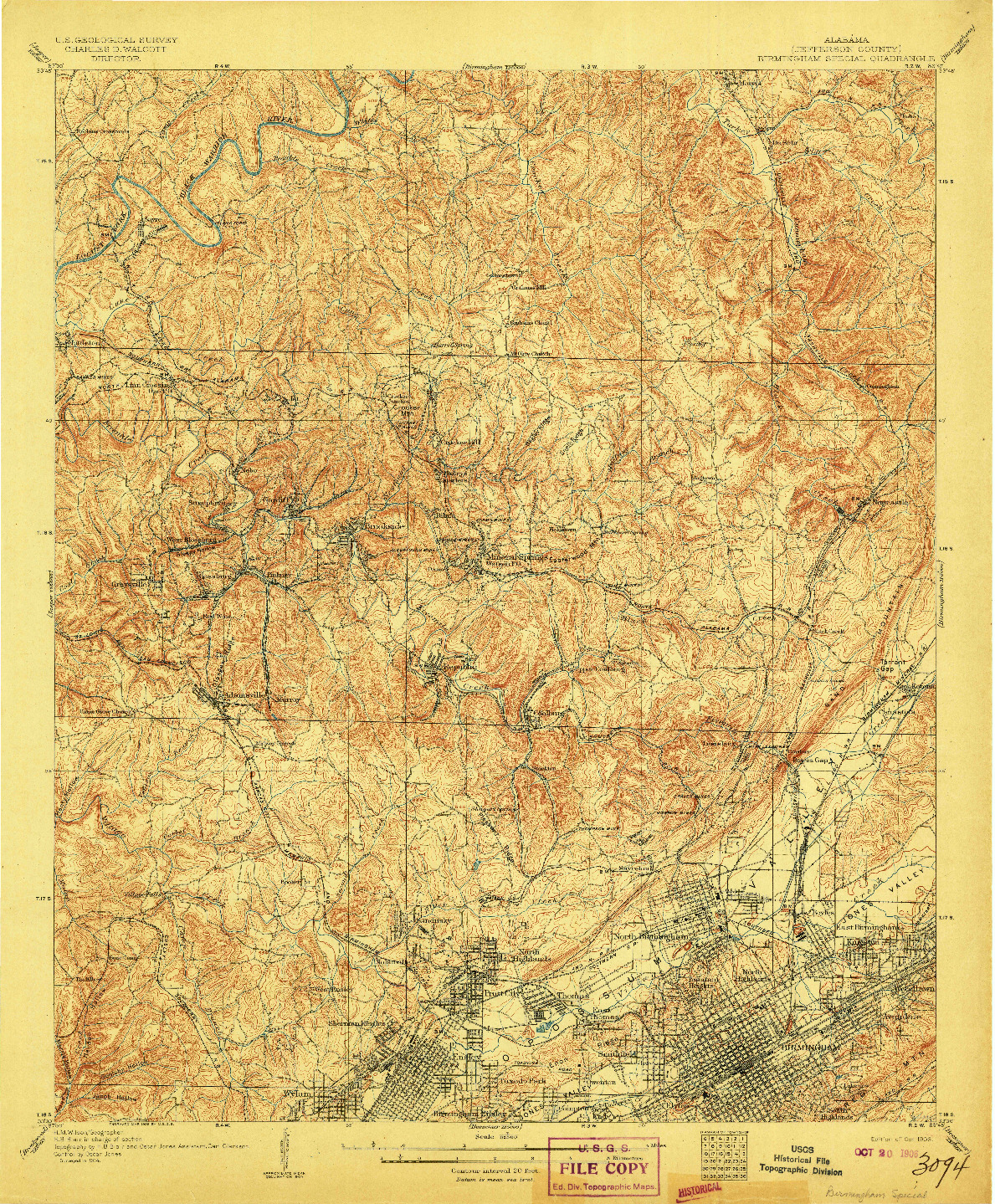 USGS 1:62500-SCALE QUADRANGLE FOR BIRMINGHAM SPECIAL, AL 1906