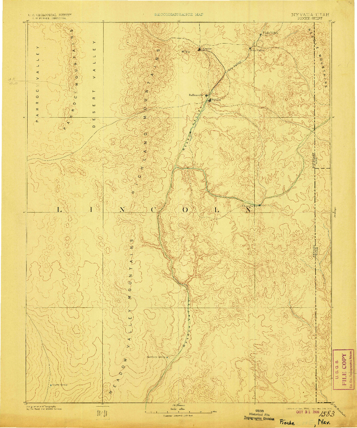 USGS 1:250000-SCALE QUADRANGLE FOR PIOCHE, NV 1885