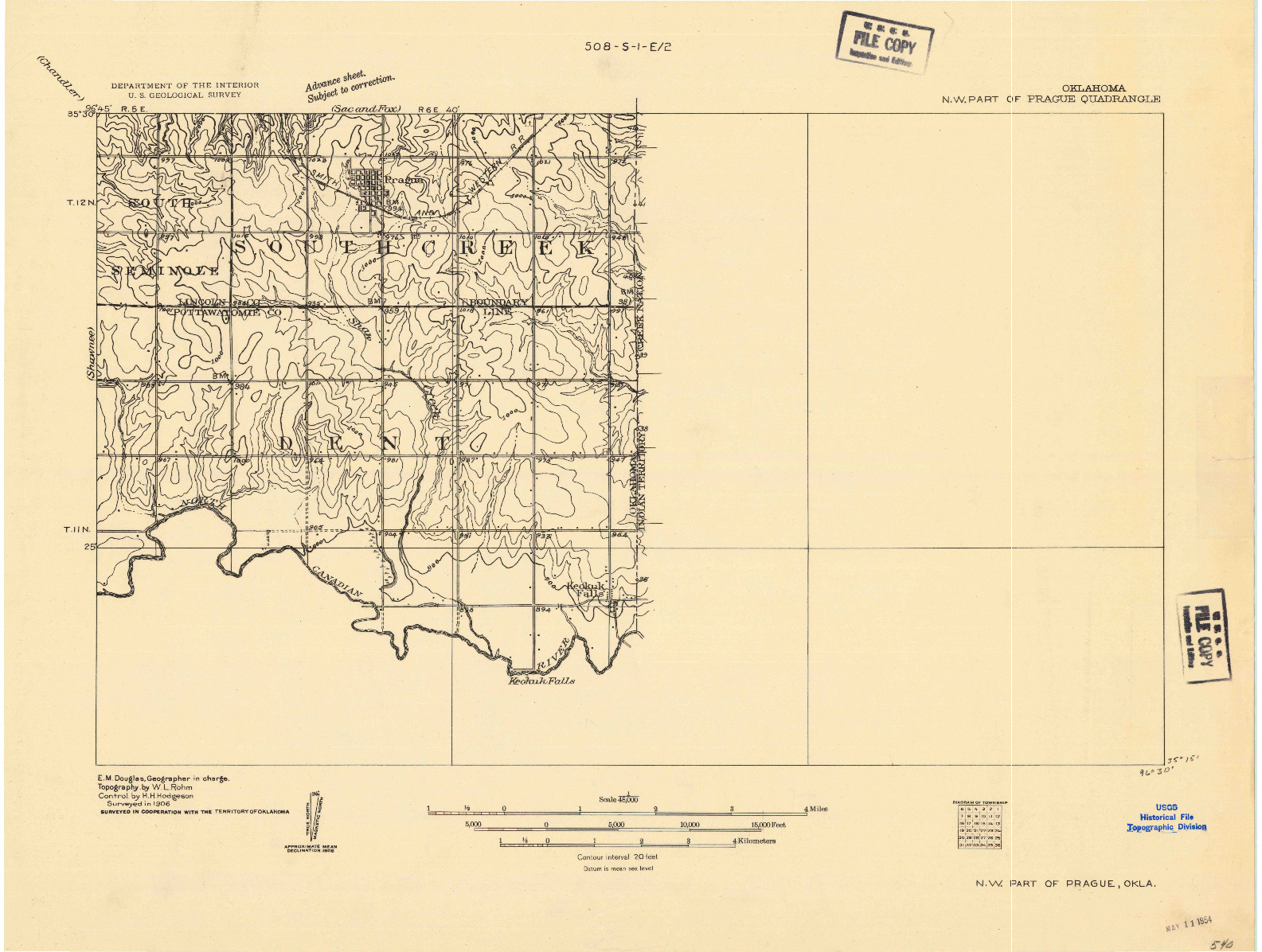 USGS 1:48000-SCALE QUADRANGLE FOR N.W. PART OF PRAGUE, OK 1906
