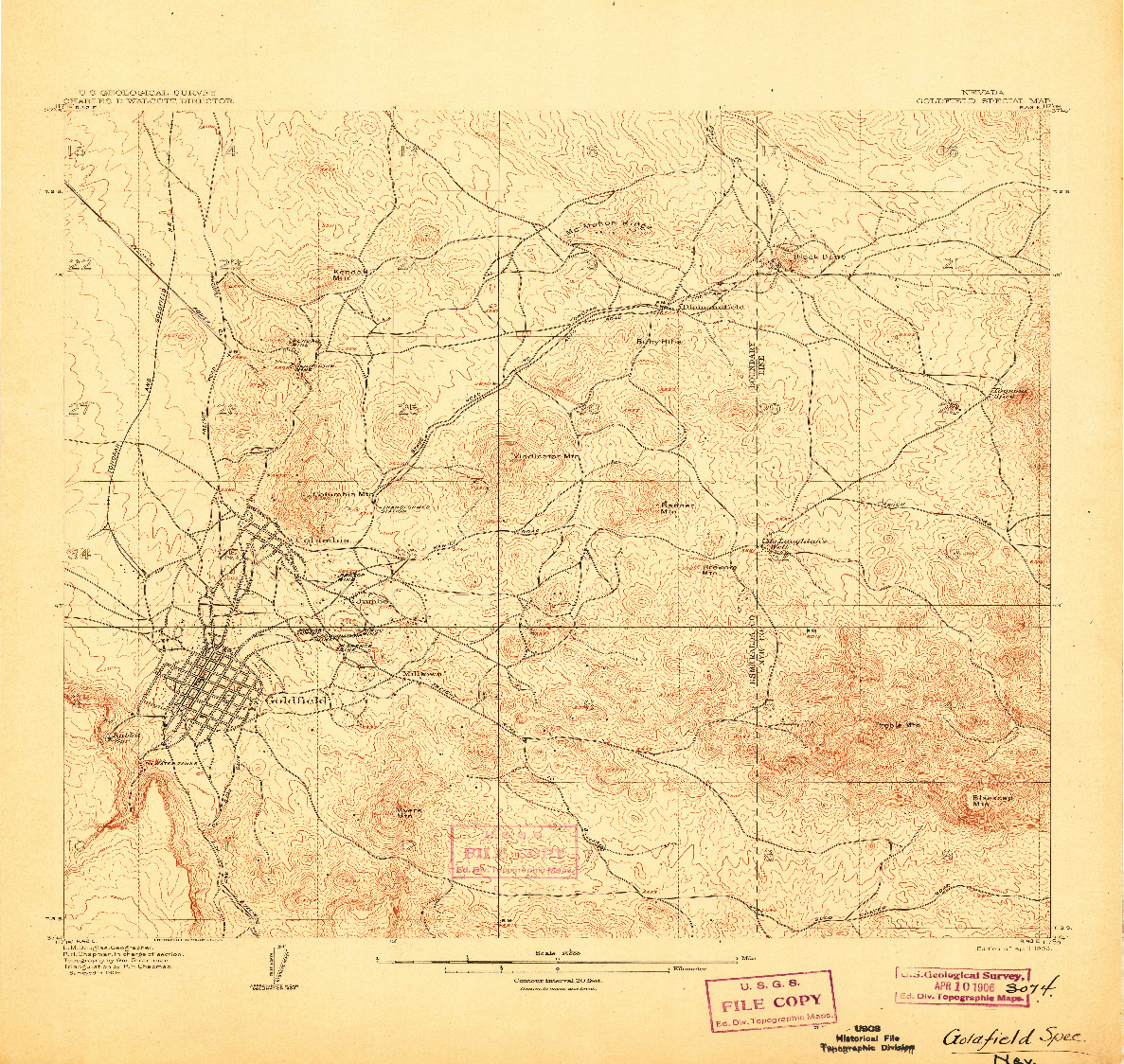 USGS 1:24000-SCALE QUADRANGLE FOR GOLDFIELD, NV 1906
