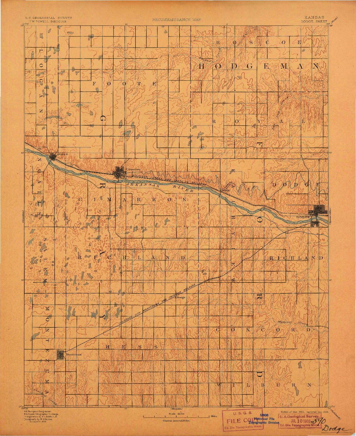 USGS 1:125000-SCALE QUADRANGLE FOR DODGE, KS 1892