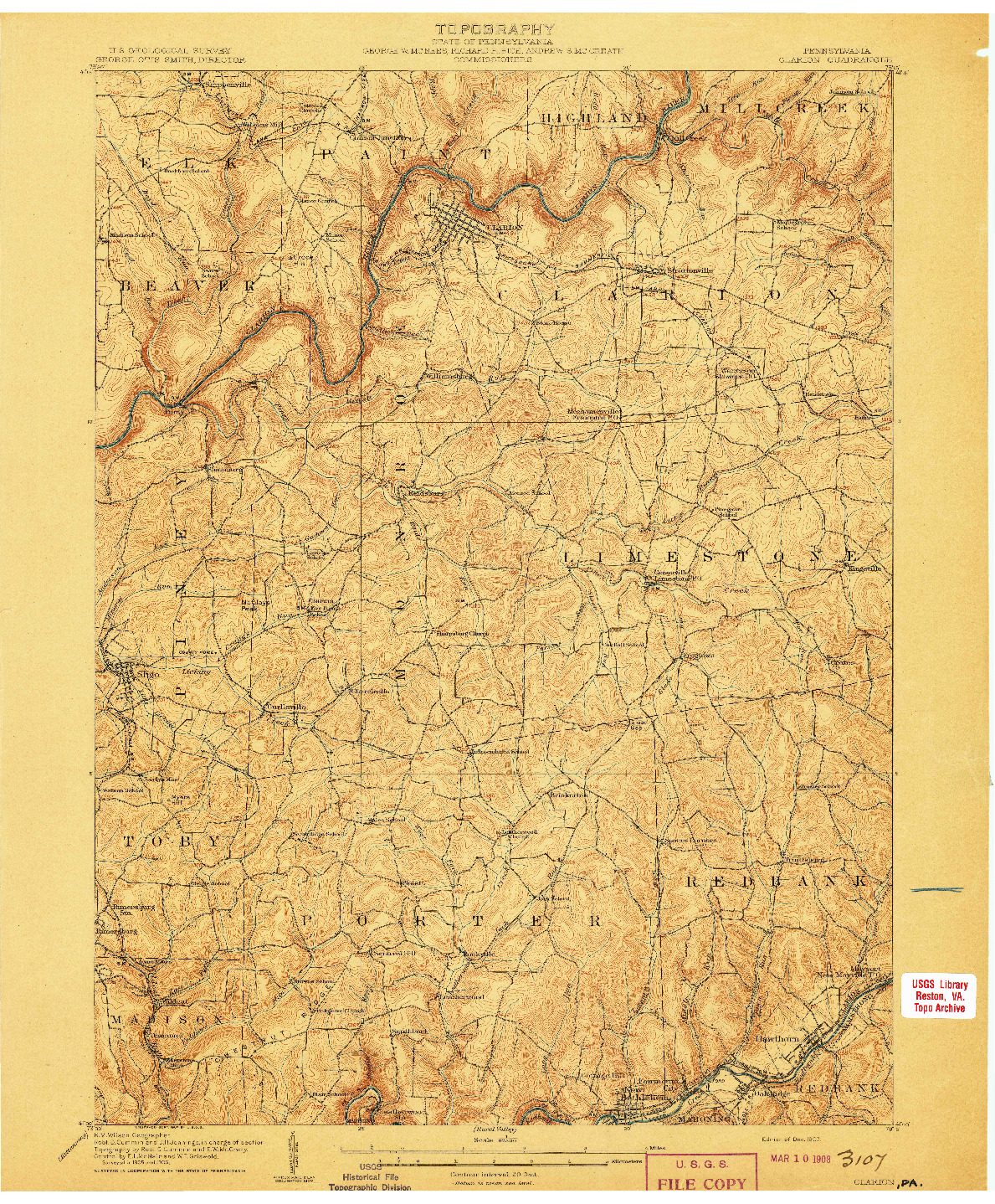 USGS 1:62500-SCALE QUADRANGLE FOR CLARION, PA 1907