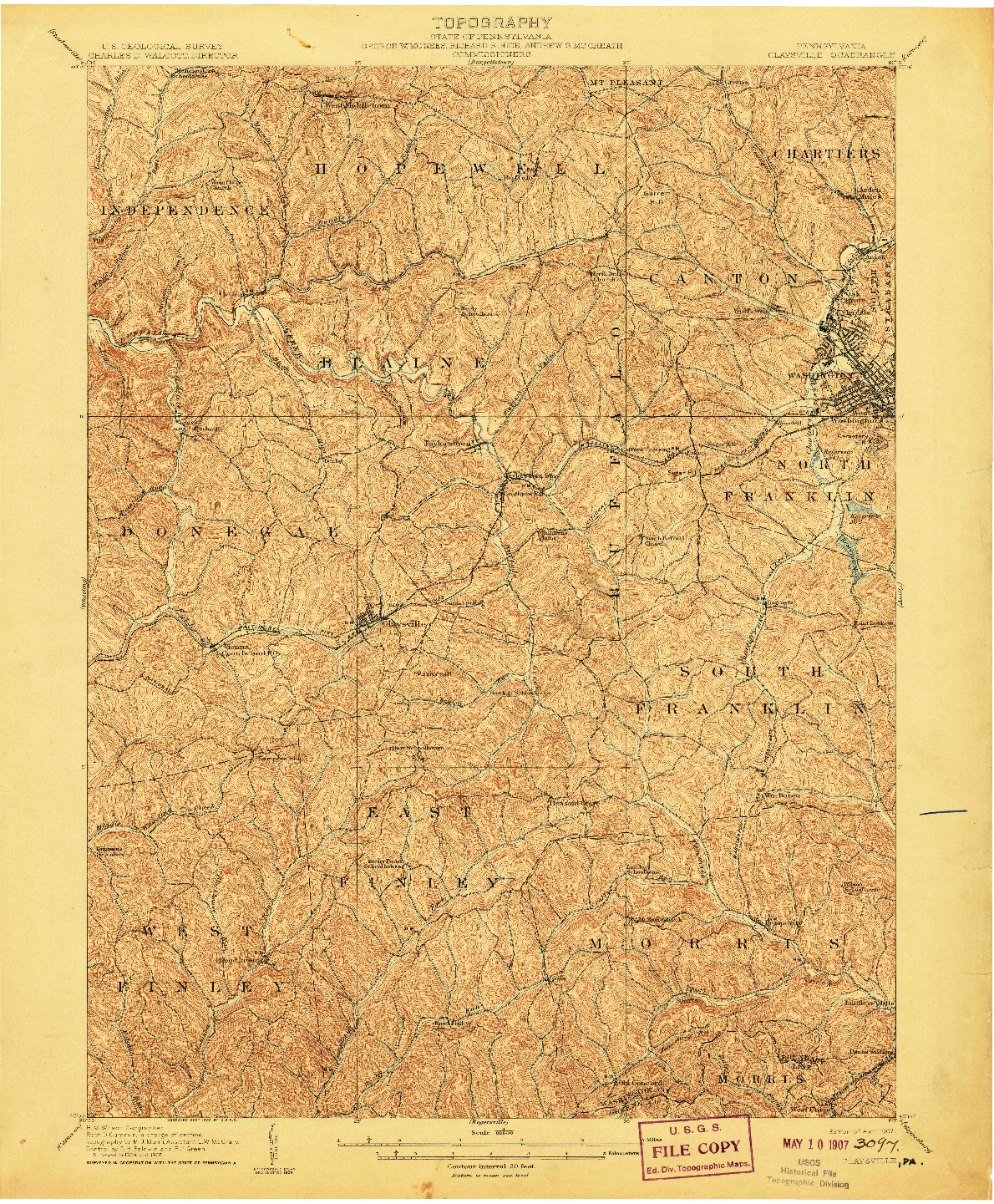 USGS 1:62500-SCALE QUADRANGLE FOR CLAYSVILLE, PA 1907