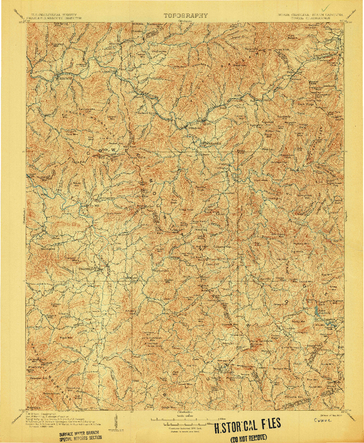 USGS 1:125000-SCALE QUADRANGLE FOR COWEE, NC 1907
