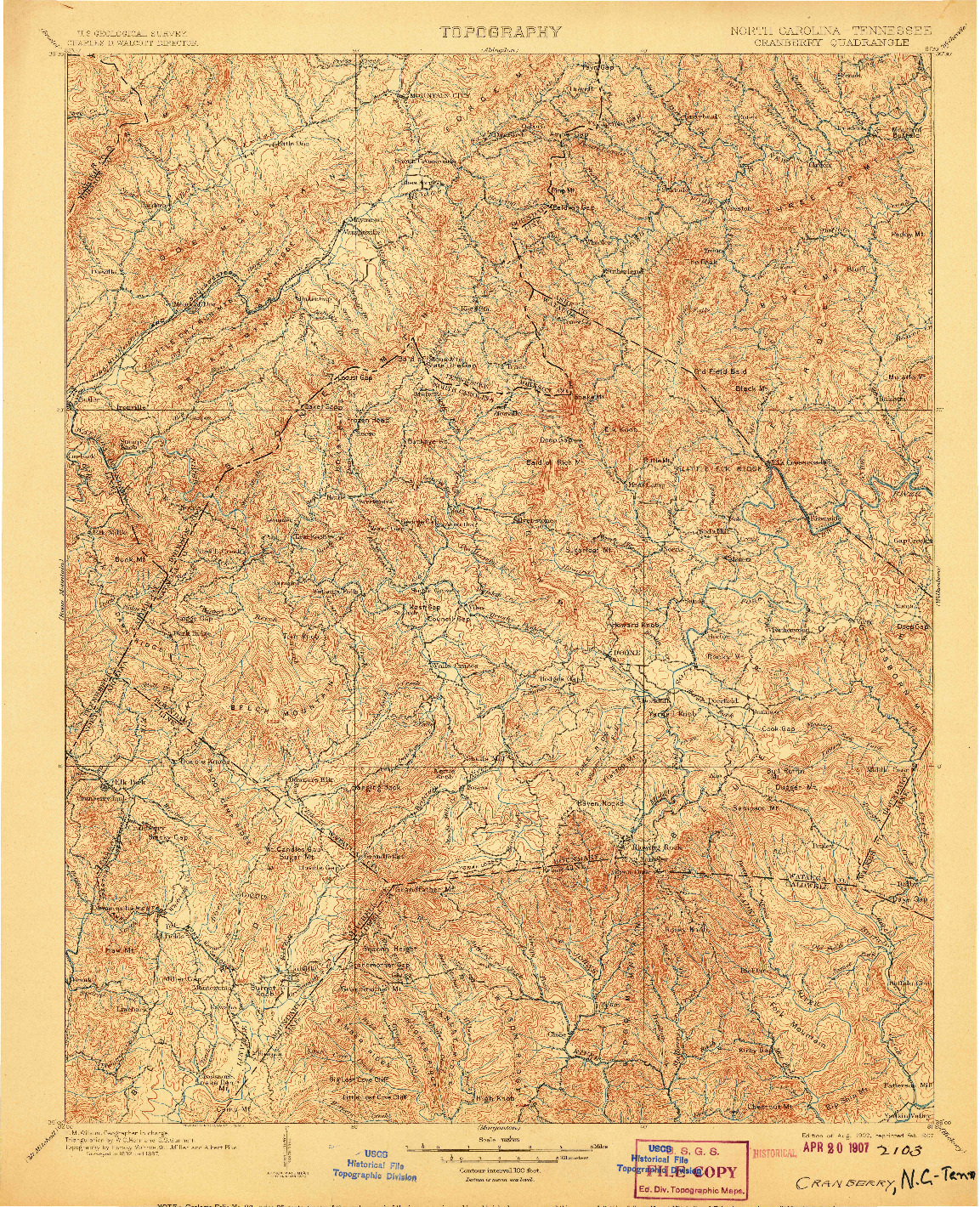 USGS 1:125000-SCALE QUADRANGLE FOR CRANBERRY, NC 1902