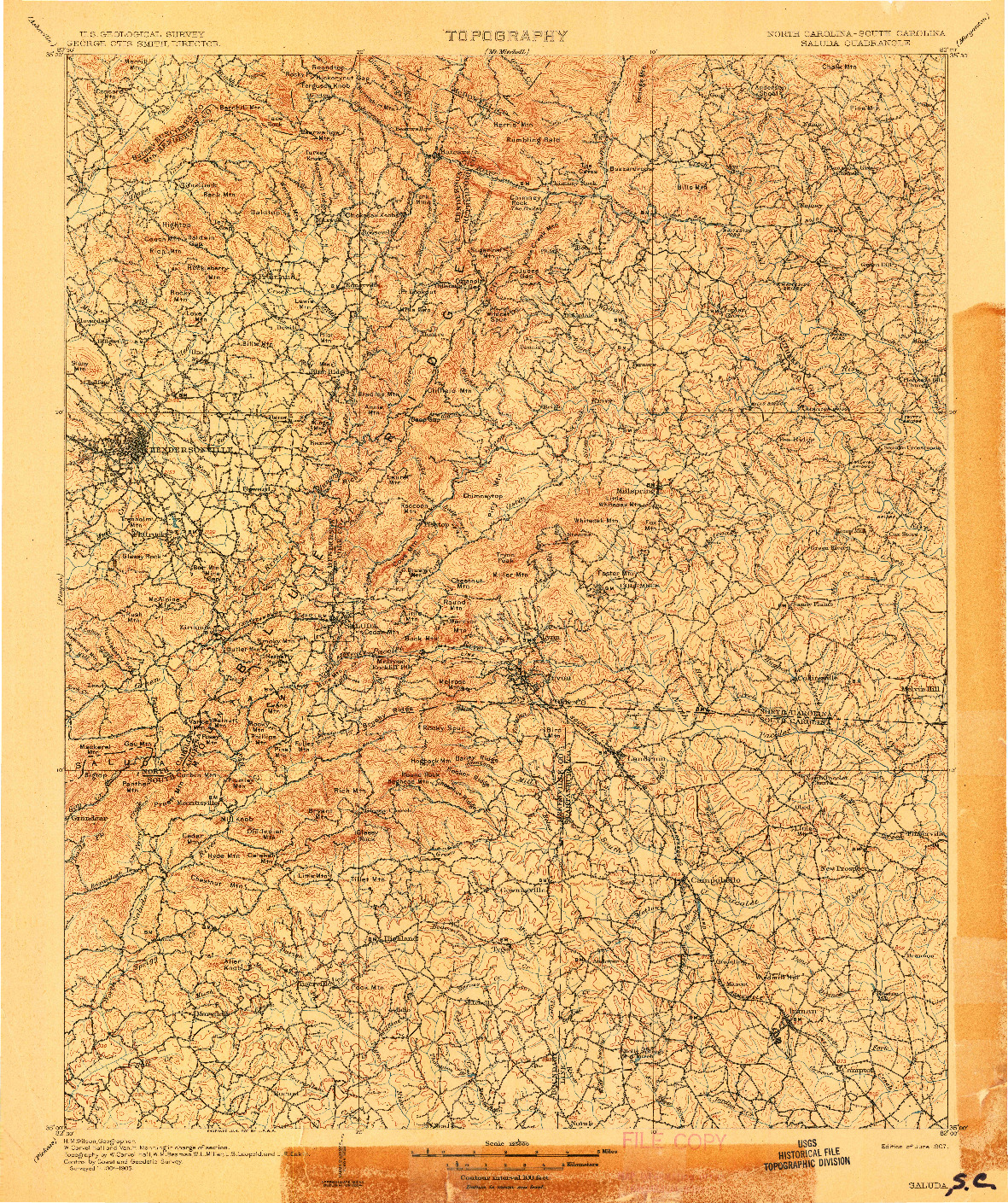 USGS 1:125000-SCALE QUADRANGLE FOR SALUDA, SC 1907