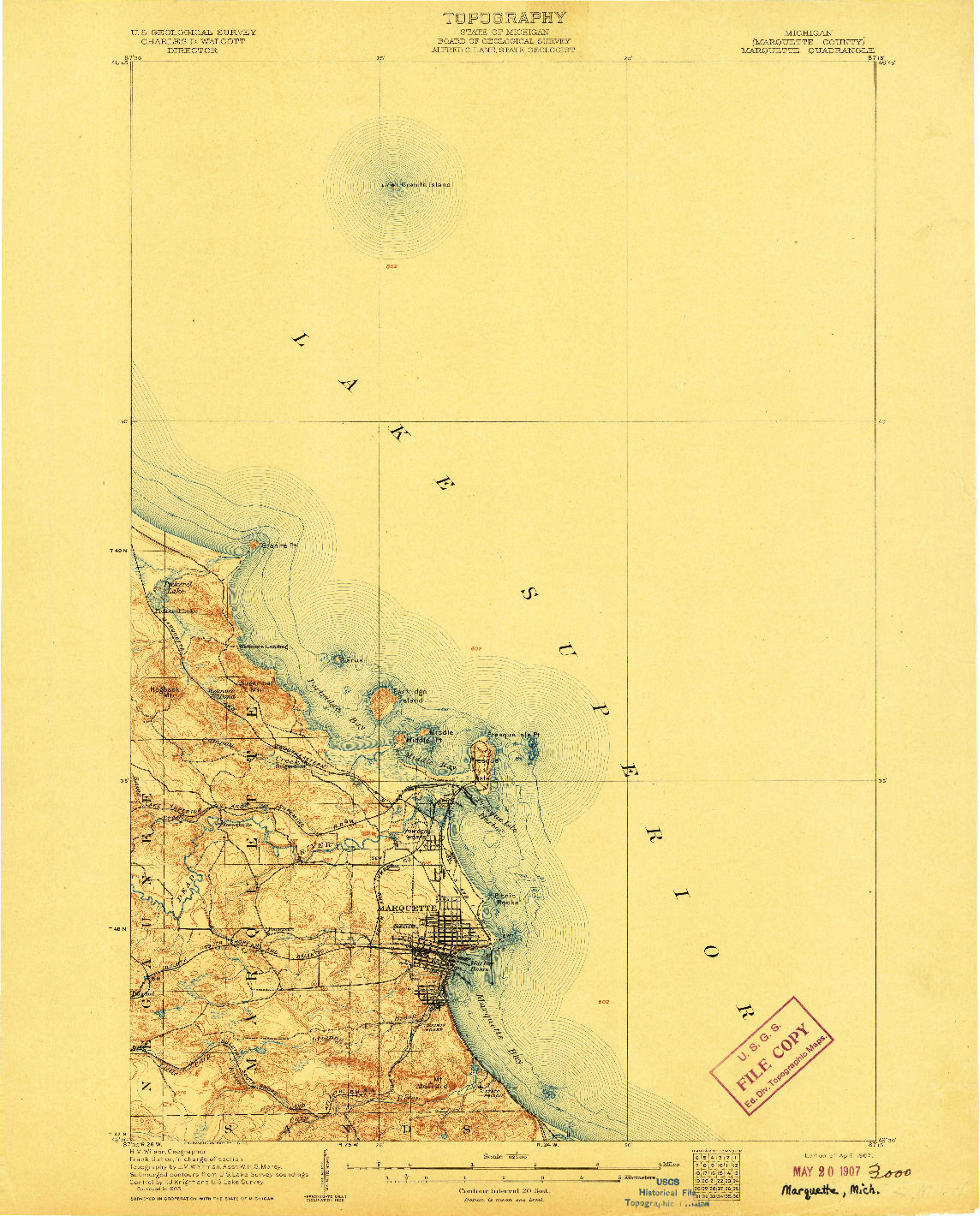 USGS 1:62500-SCALE QUADRANGLE FOR MARQUETTE, MI 1907