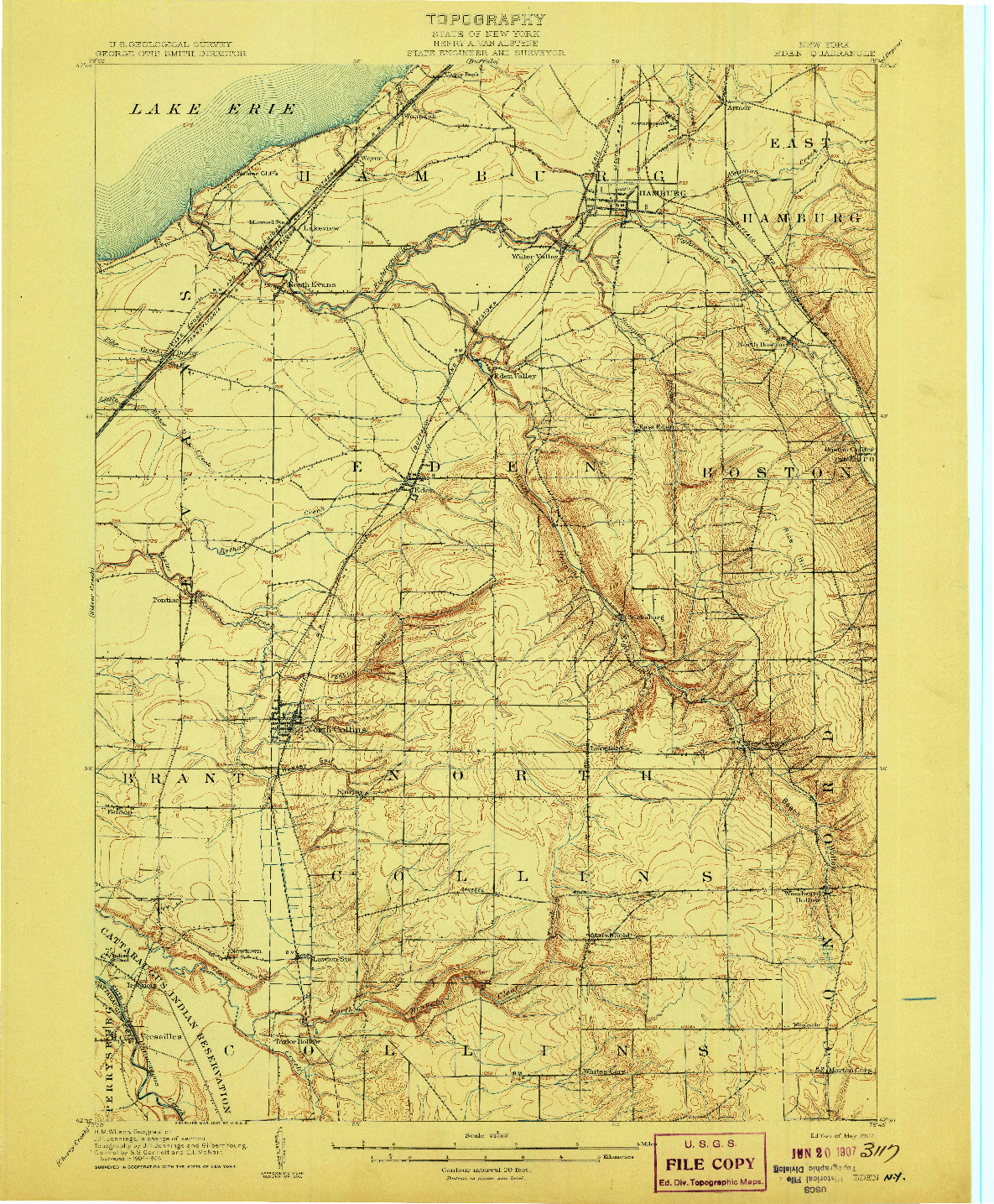 USGS 1:62500-SCALE QUADRANGLE FOR EDEN, NY 1907