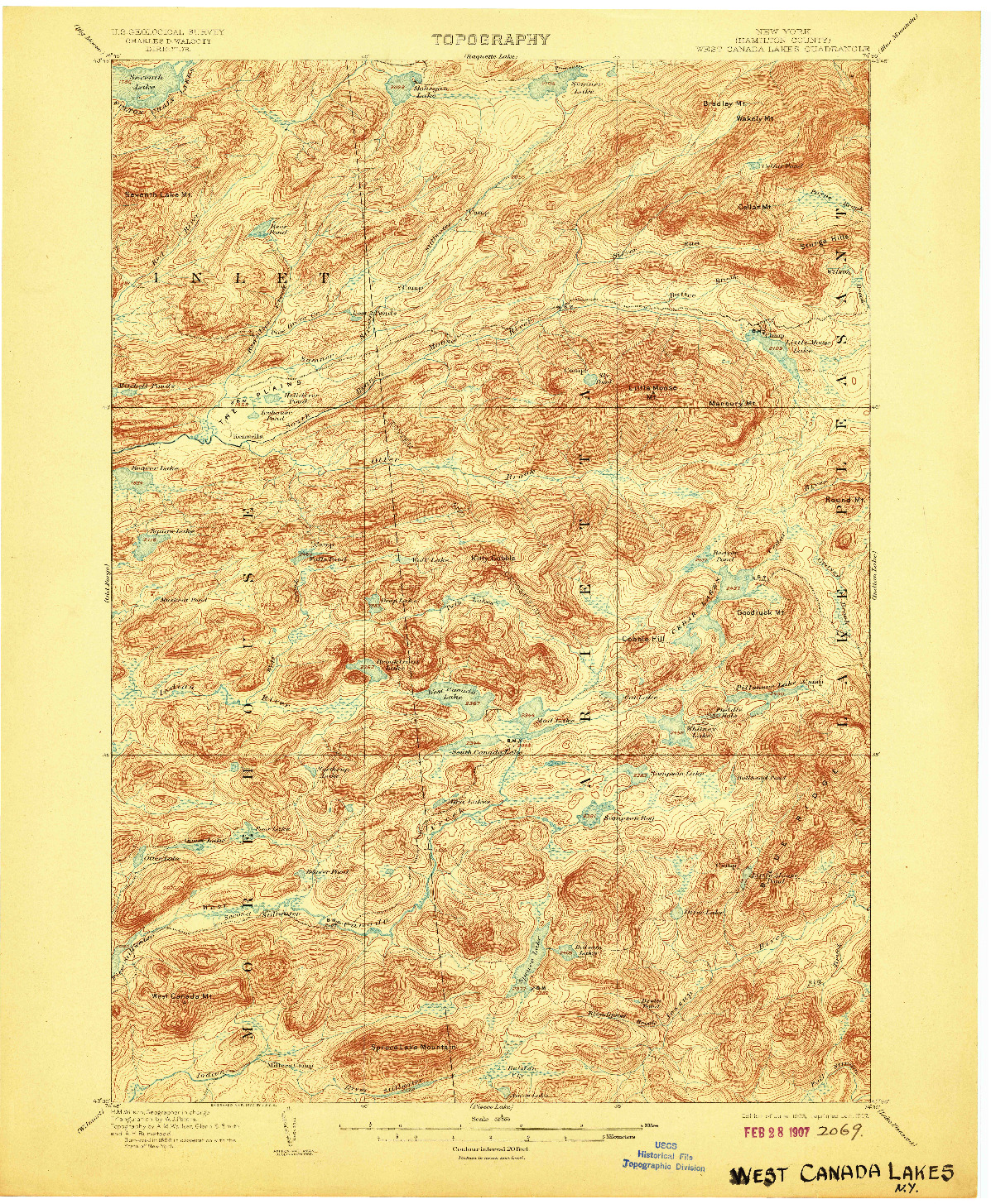 USGS 1:62500-SCALE QUADRANGLE FOR WEST CANADA LAKES, NY 1903