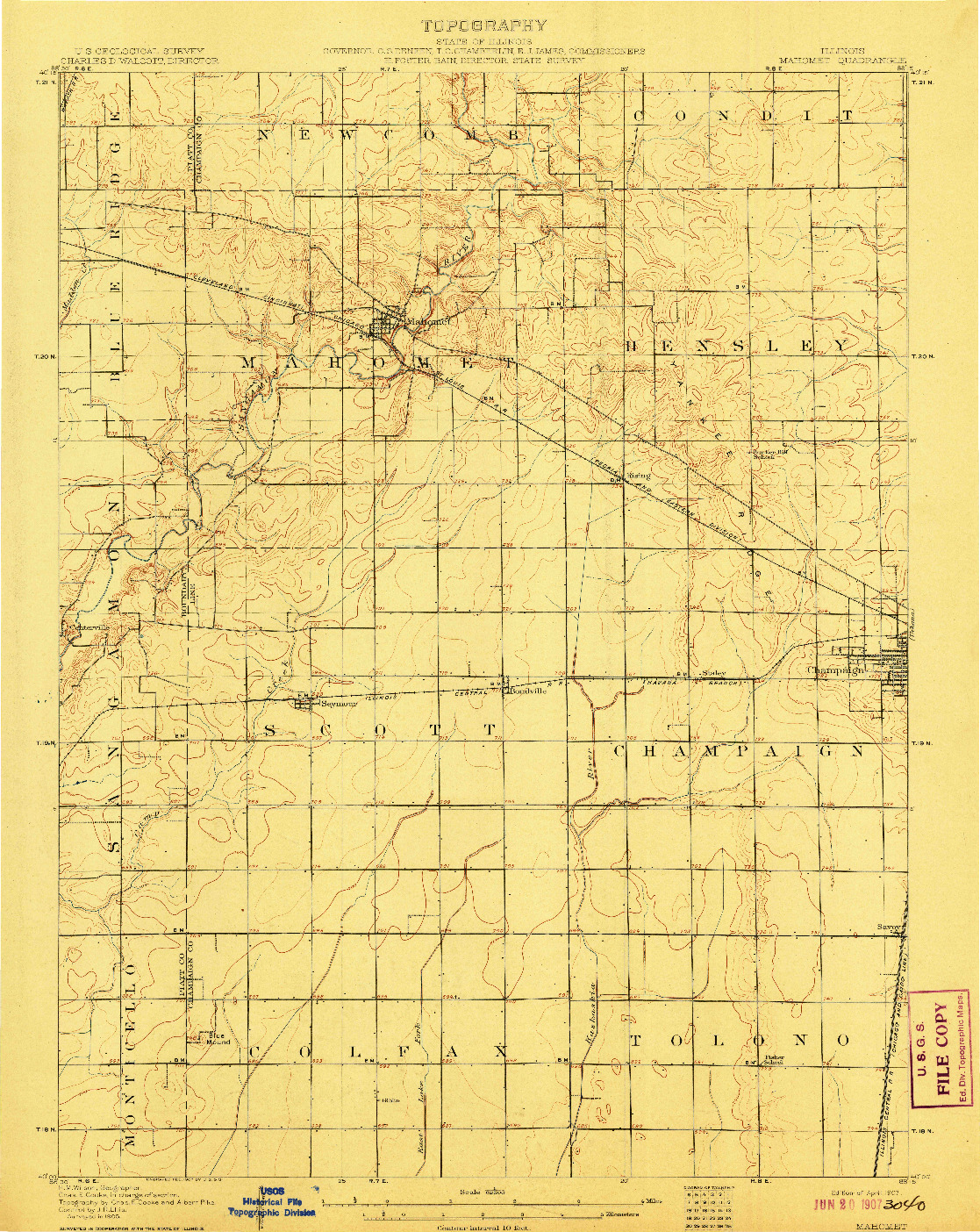 USGS 1:62500-SCALE QUADRANGLE FOR MAHOMET, IL 1907