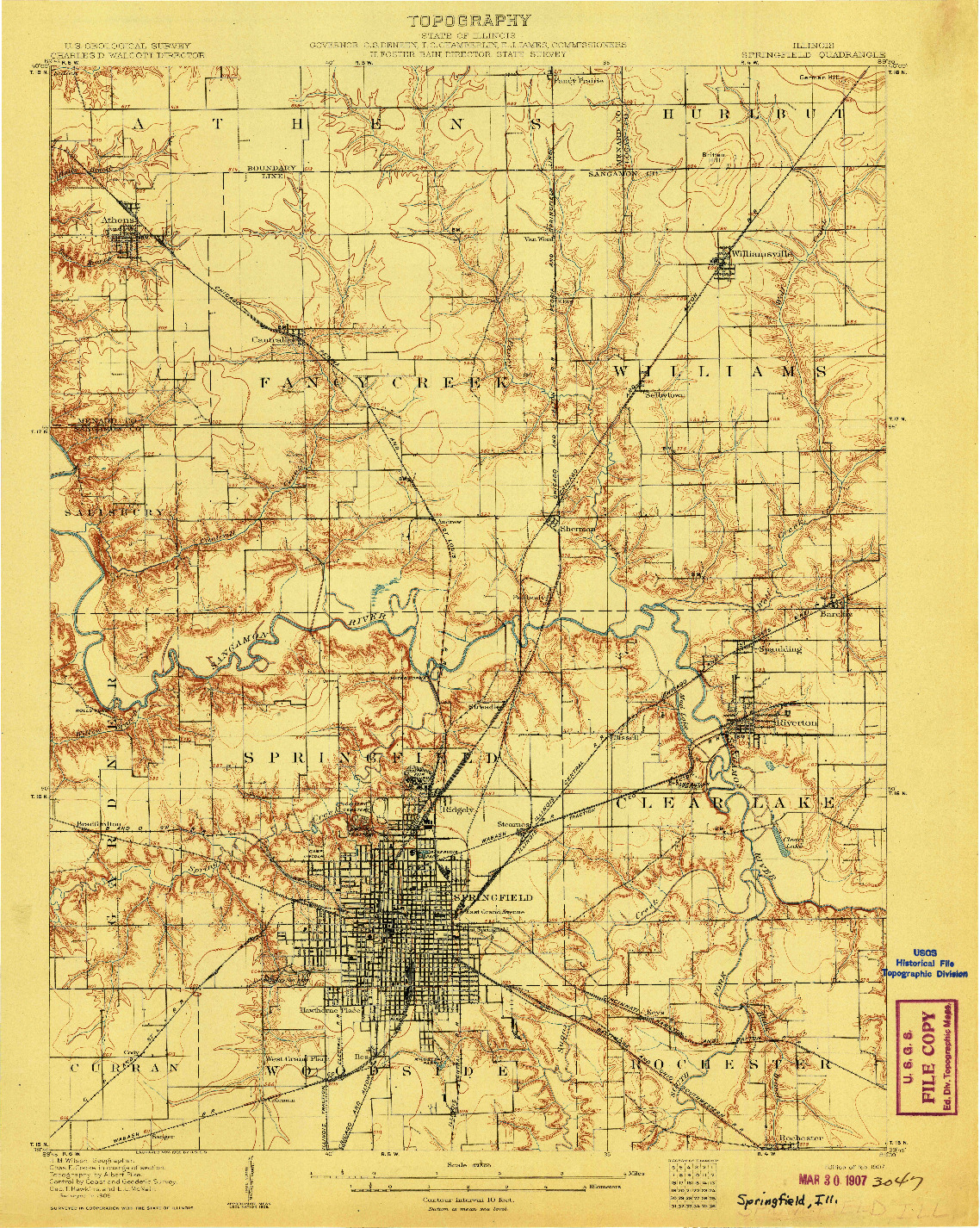 USGS 1:62500-SCALE QUADRANGLE FOR SPRINGFIELD, IL 1907