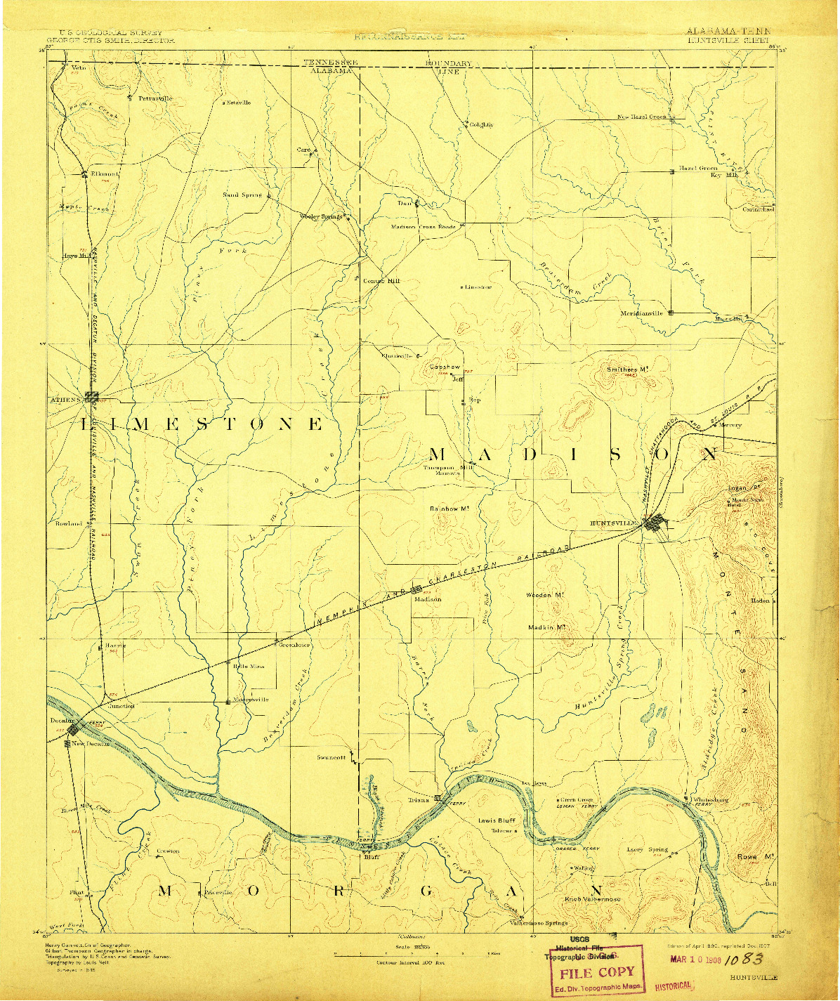 USGS 1:125000-SCALE QUADRANGLE FOR HUNTSVILLE, AL 1892