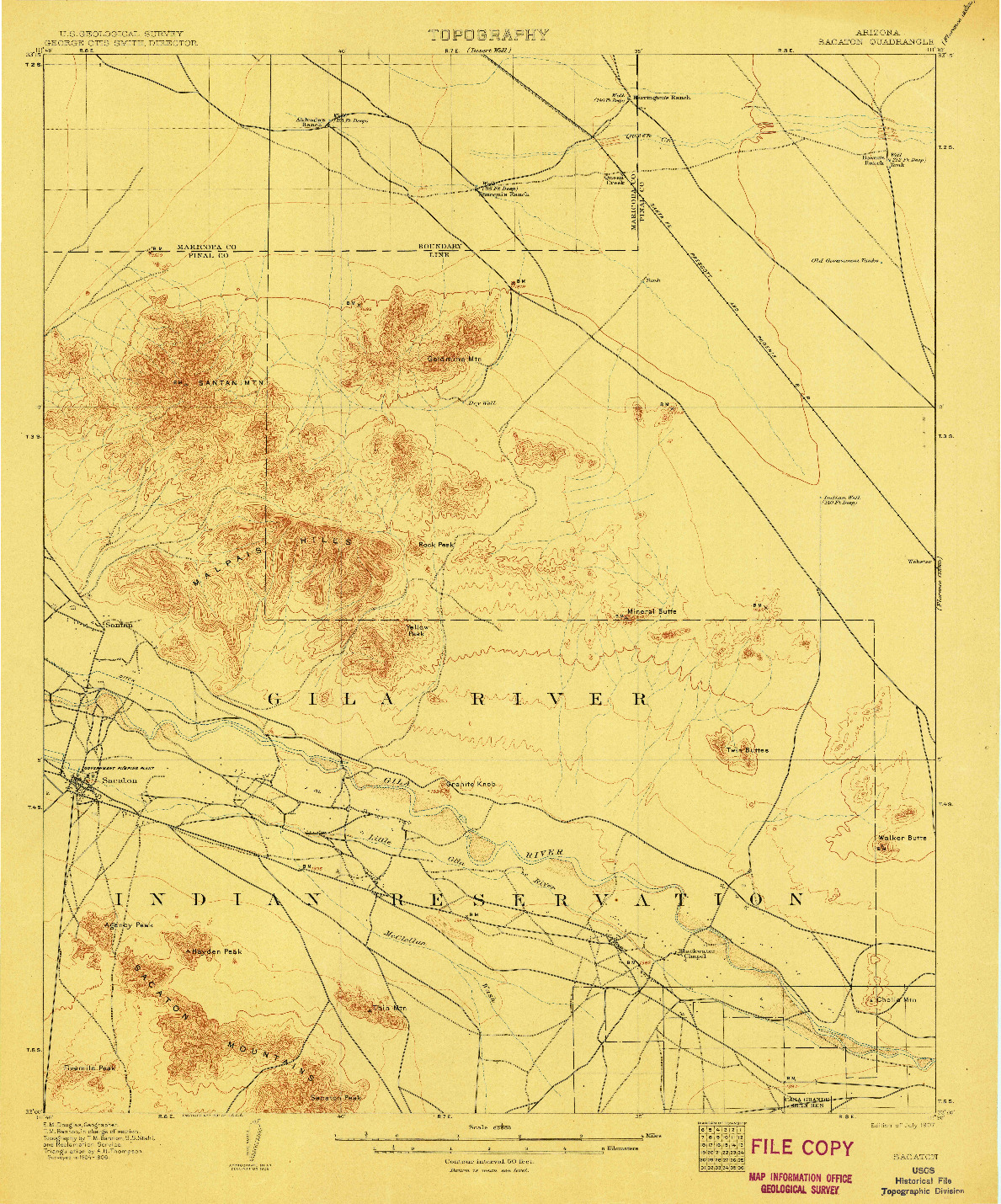 USGS 1:62500-SCALE QUADRANGLE FOR SACATON, AZ 1907
