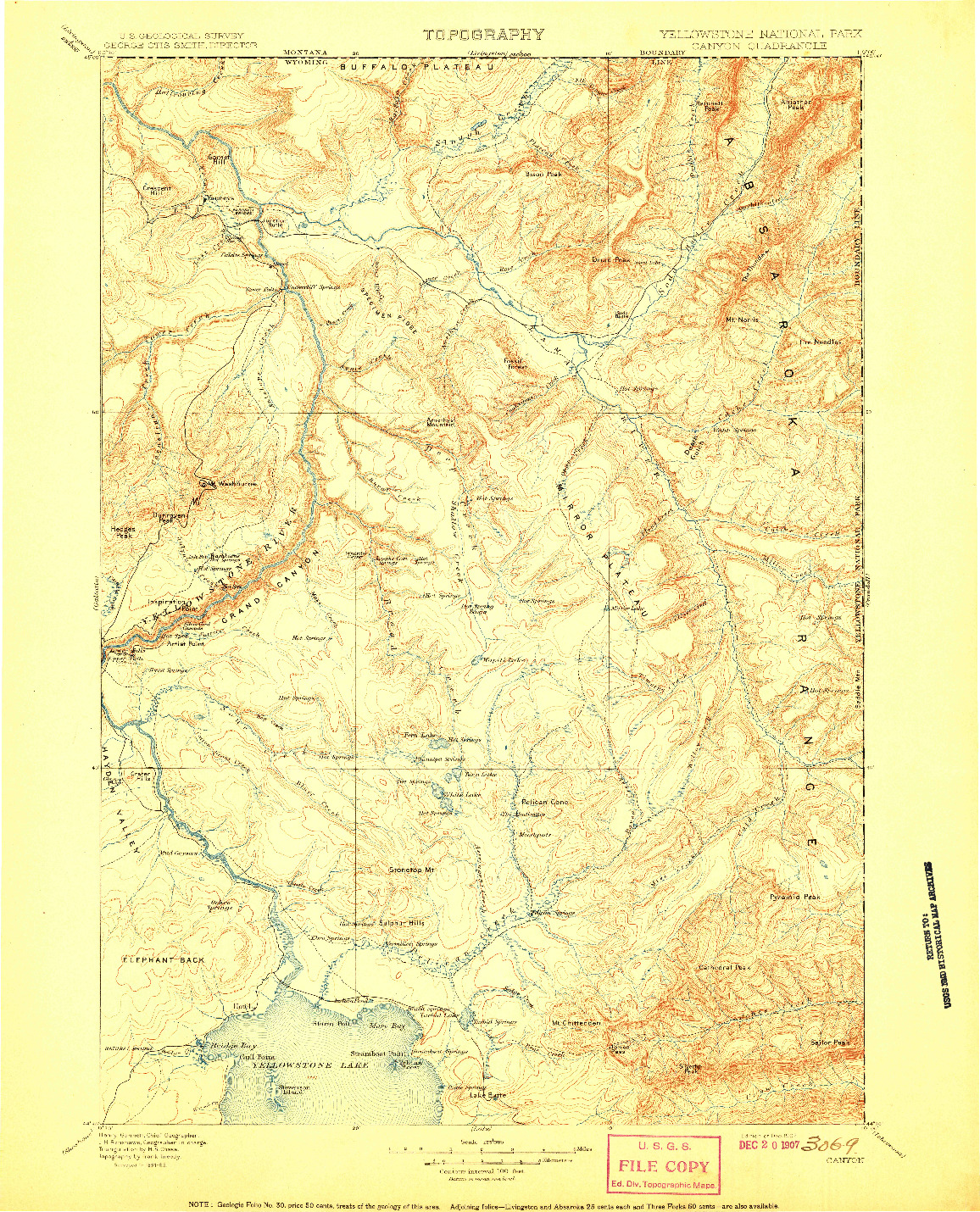 USGS 1:125000-SCALE QUADRANGLE FOR CANYON, WY 1907