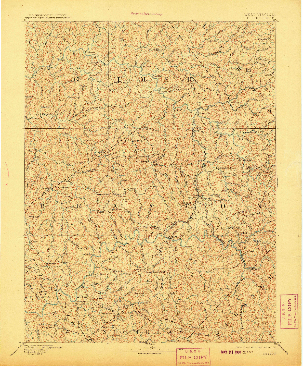 USGS 1:125000-SCALE QUADRANGLE FOR SUTTON, WV 1893