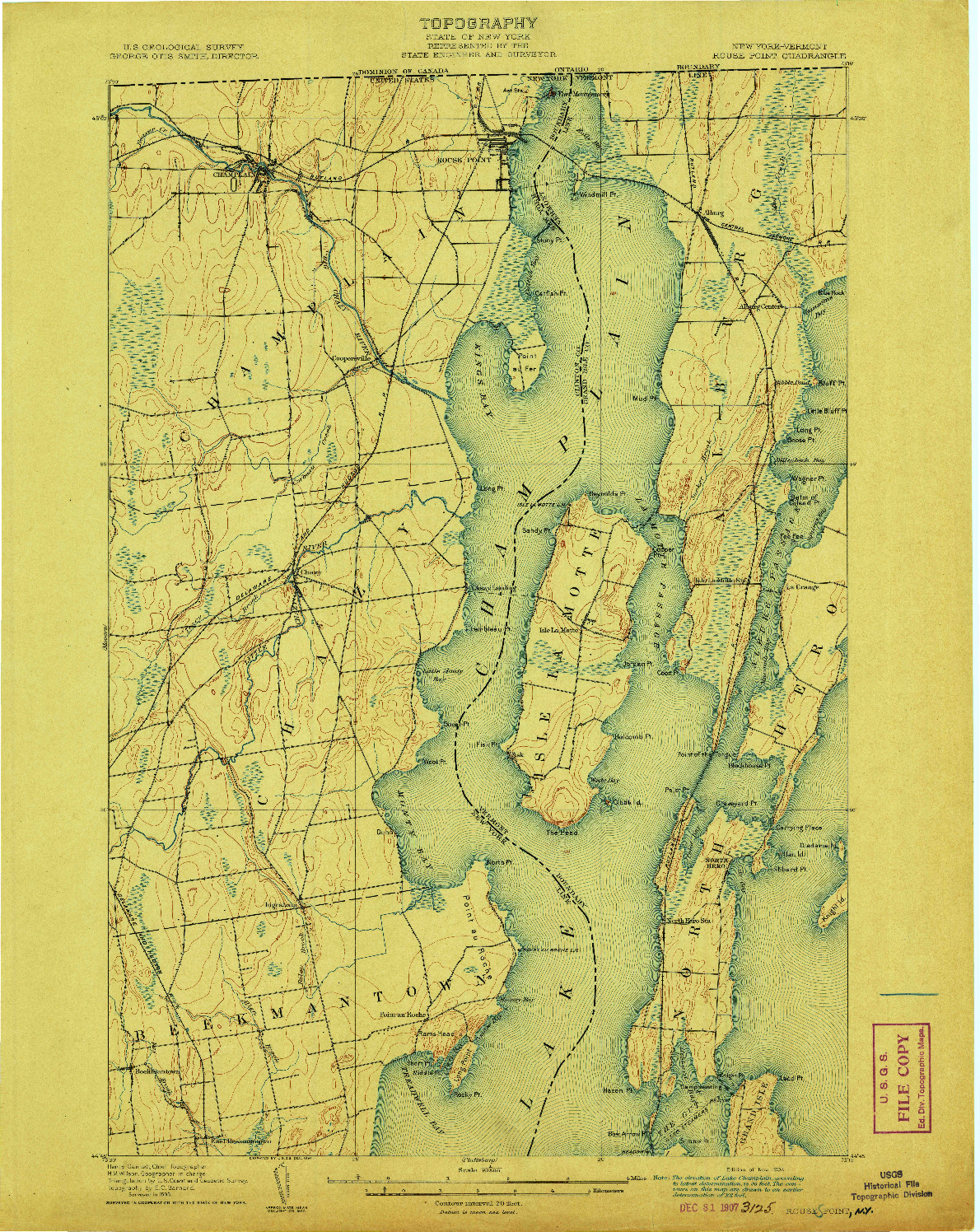 USGS 1:62500-SCALE QUADRANGLE FOR ROUSE POINT, NY 1907